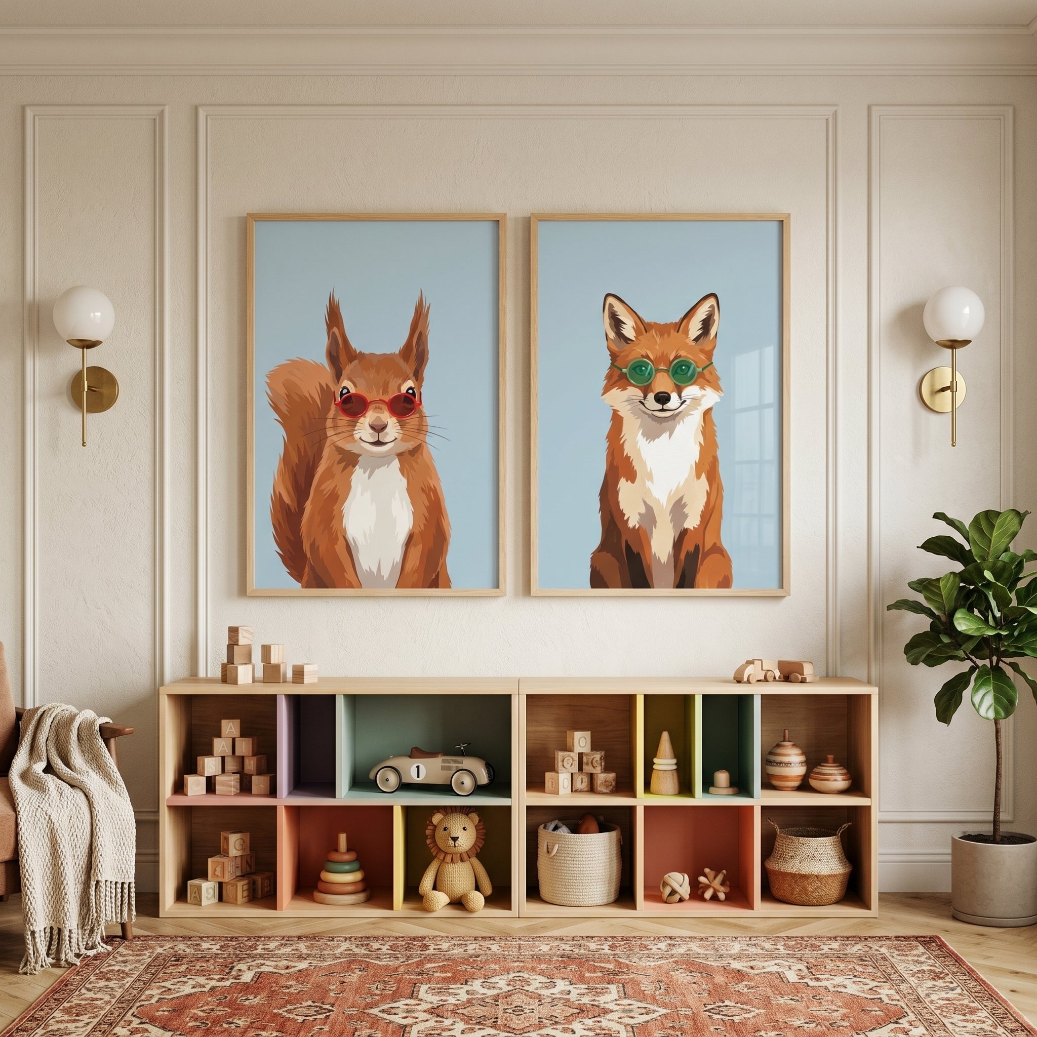 Sunglasses Forest Animal Artwork Set of 2 - Cool Forest Friends