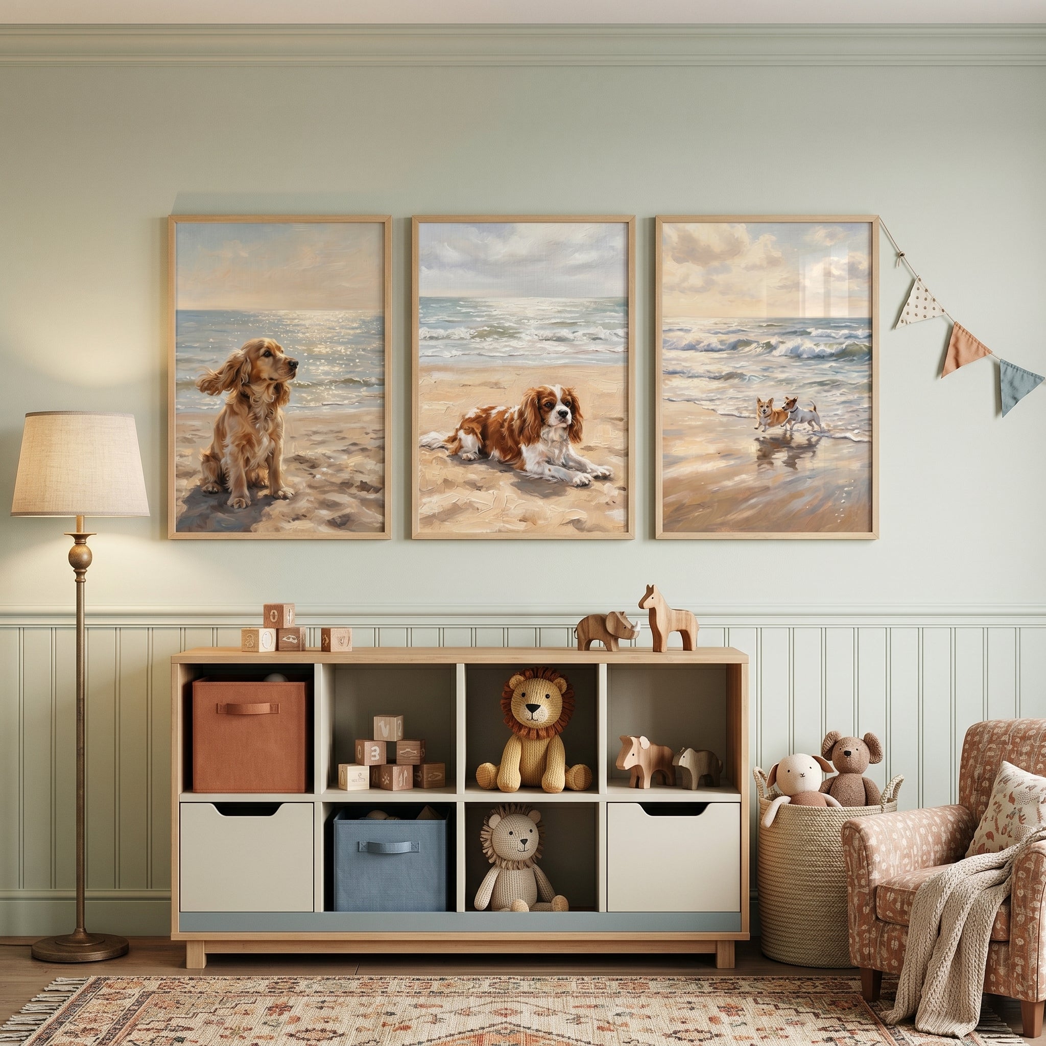 Sunlit Golden Hour Dogs Wall Art Set of 3 - Sunlit Beach Pups