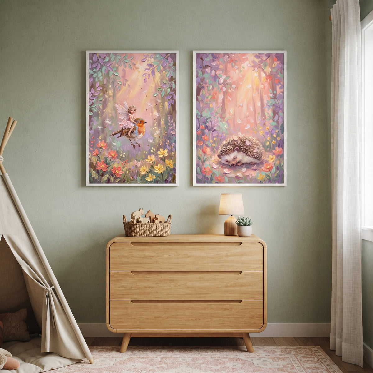 Sunlit Impasto Friends Woodland Wall Art Set of 2 - Soft Woodland Magic