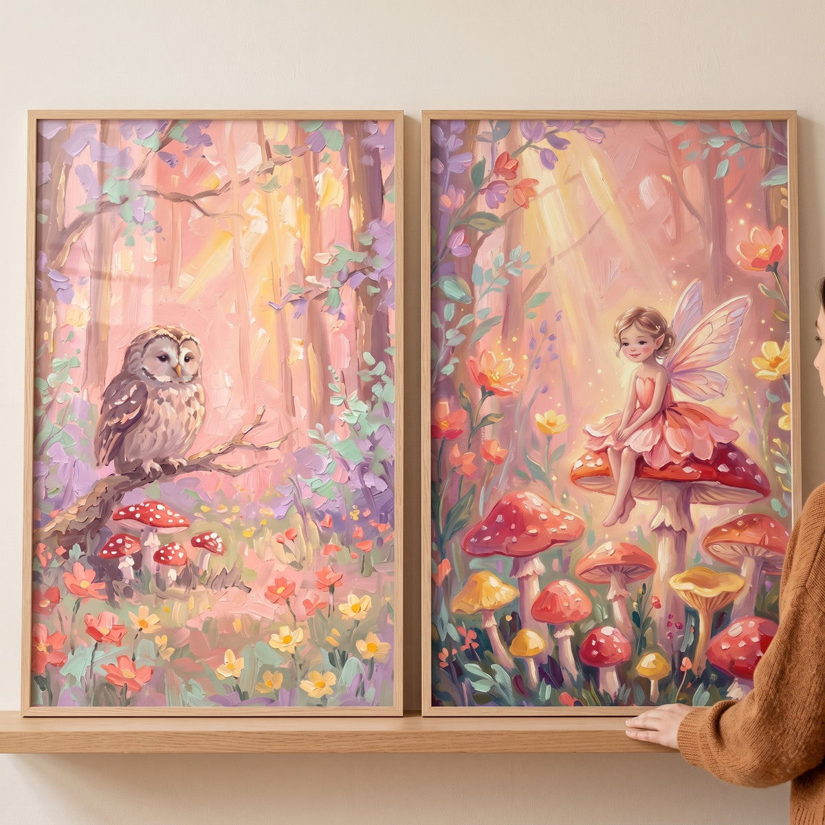 Sunlit Toadstool Woodland Wall Art Set of 2 - Enchanted Woodland Glade