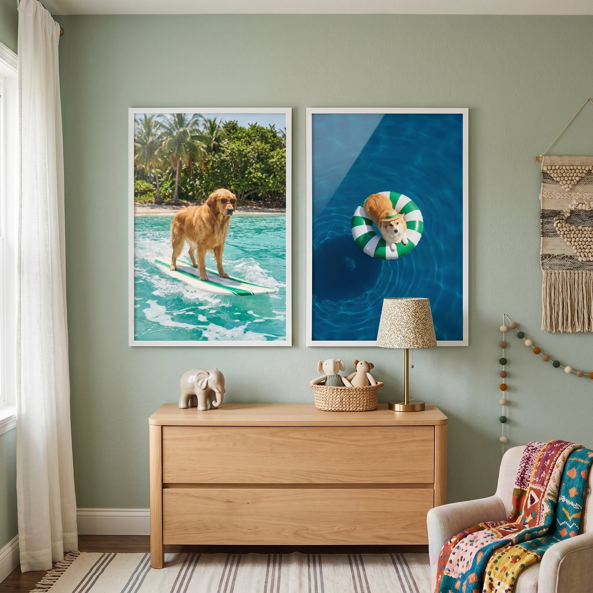 Sunny Summer Water Dog Wall Art Set of 2 - Summer Dog Days