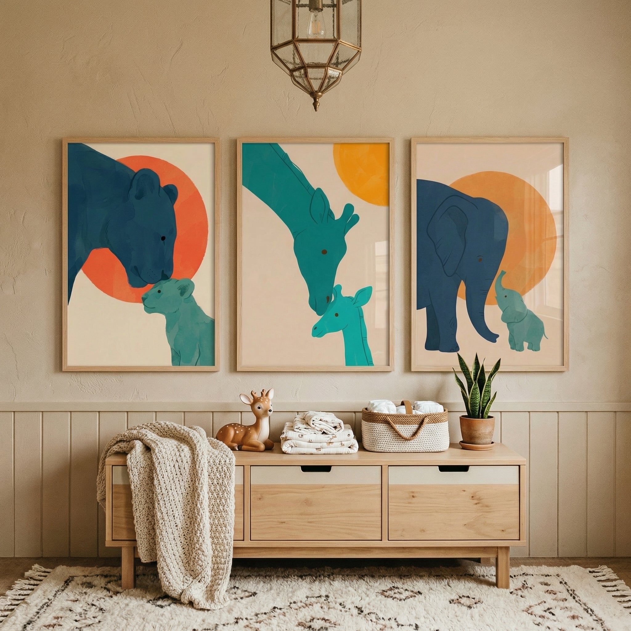 Sunset Circle Safari Animal Wall Art Set of 3 - Safari Sunset Love