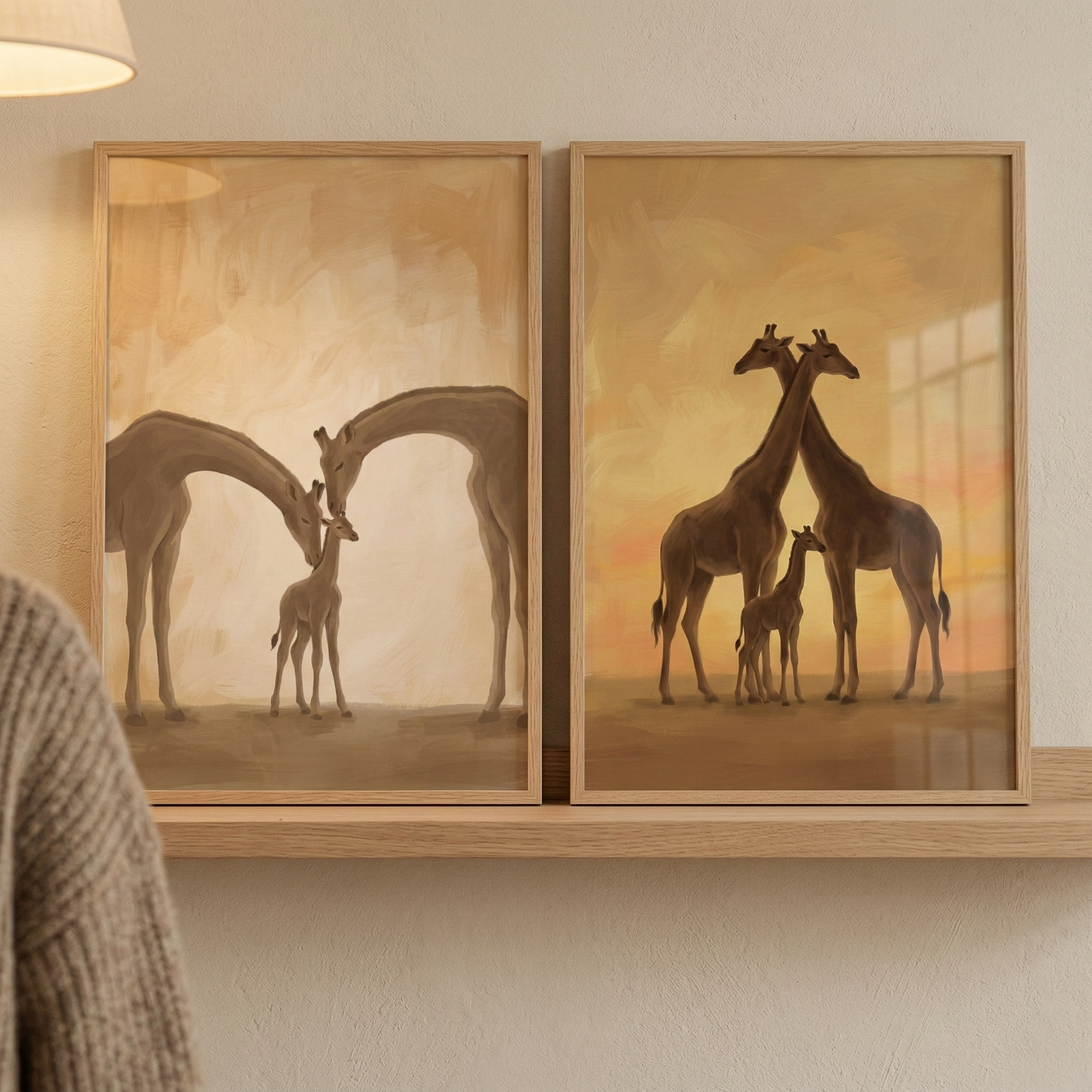 Sweet Giraffe Family Wall Art Set of 2 - Gentle Giraffe Love