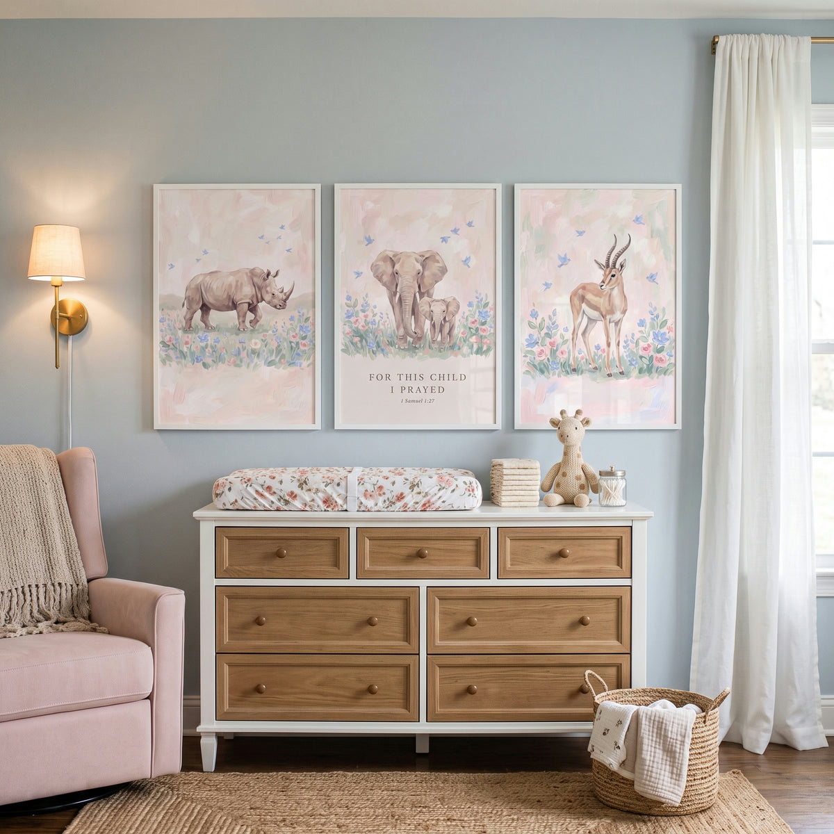 Sweet Meadow Safari Animals Wall Art Set Of 3 - Blessed Savanna Grace
