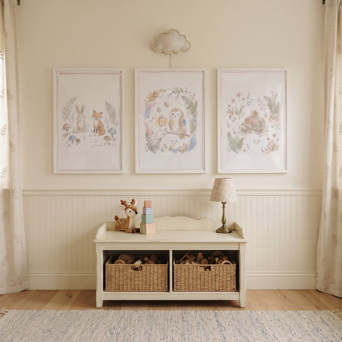 Sweet Pastel Woodland Animals Wall Art Set of 3 - Whimsical Meadow Tales
