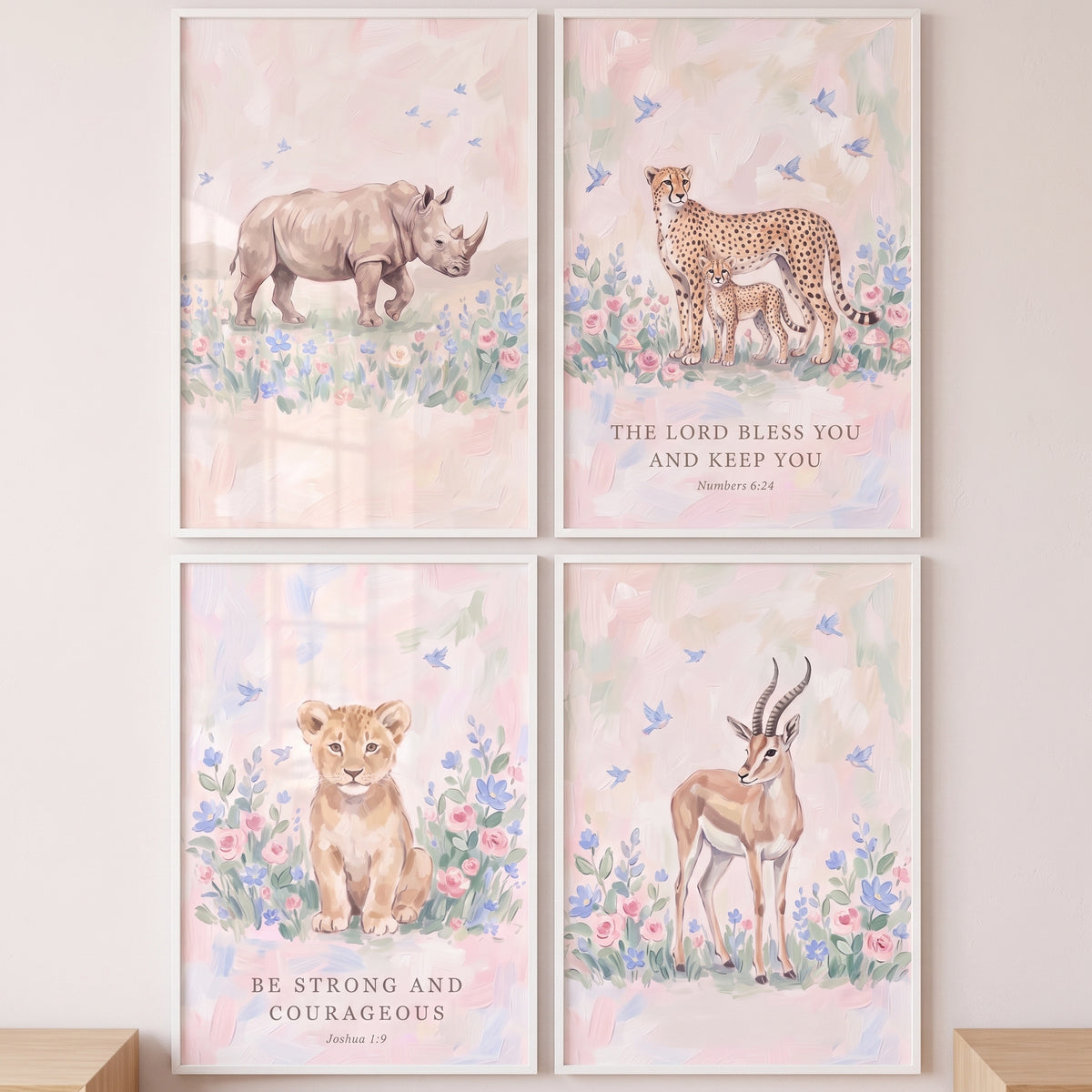 Sweet Petal Safari Animals Wall Art Set Of 4 - Sweet Safari Grace