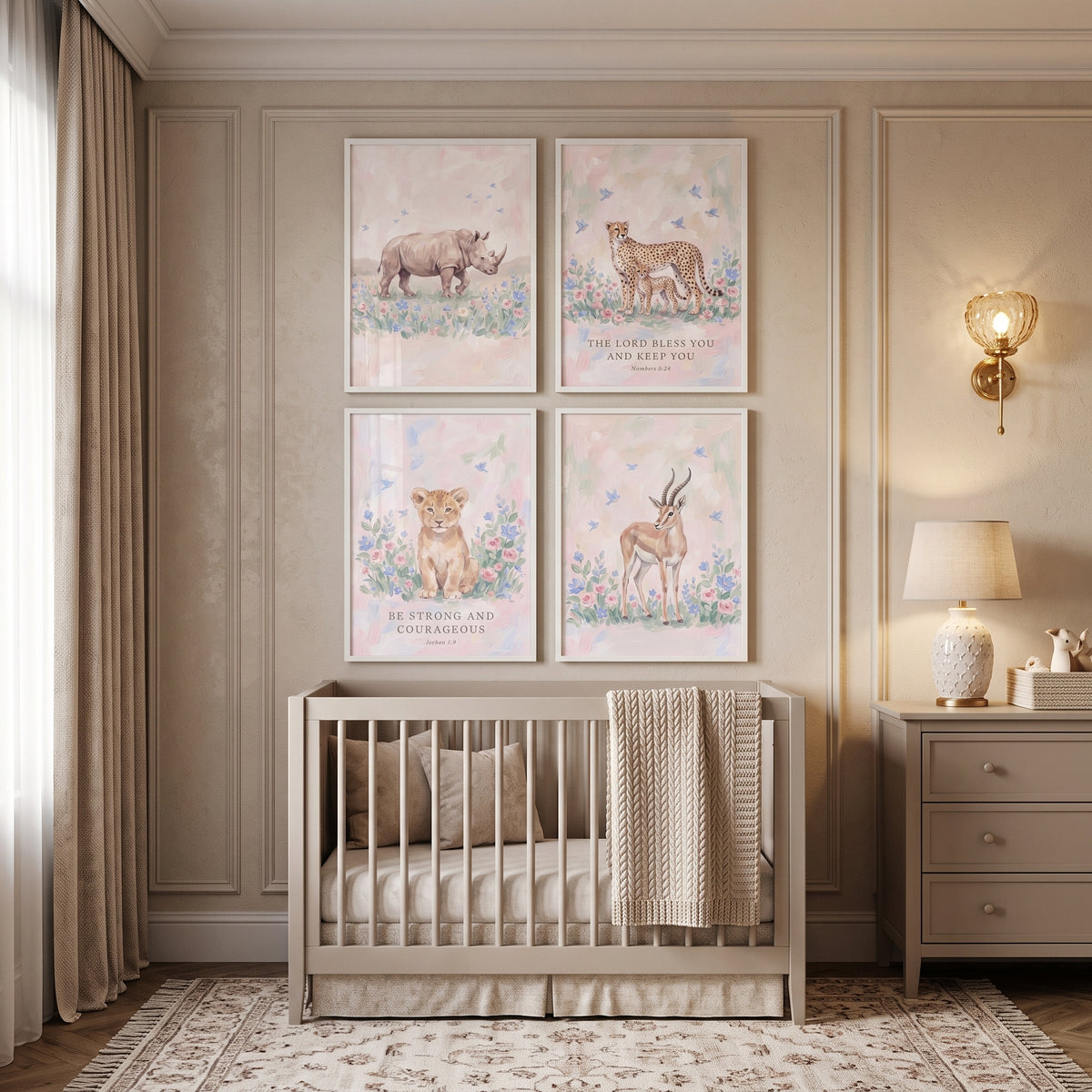 Sweet Petal Safari Animals Wall Art Set Of 4 - Sweet Safari Grace