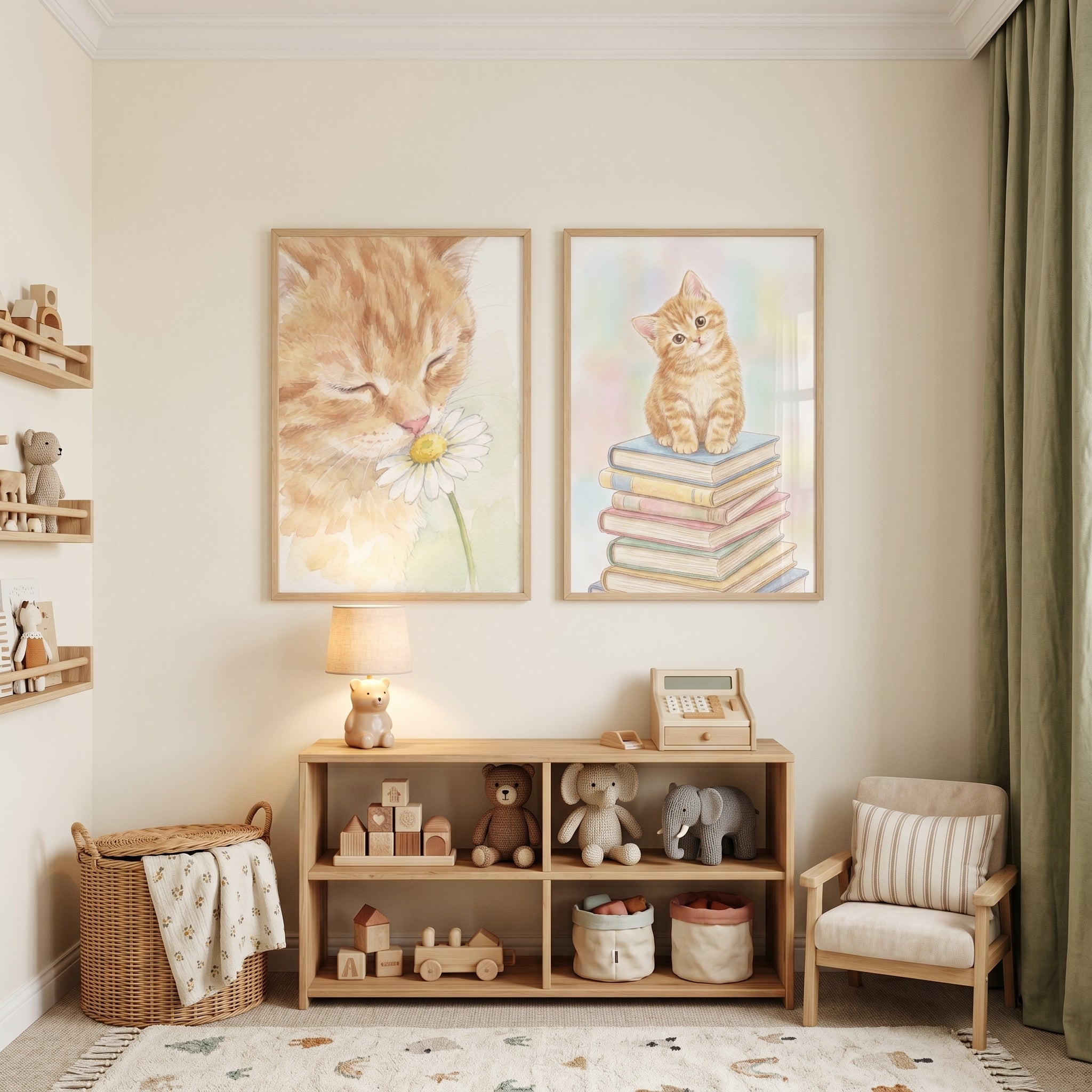Sweet Watercolor Orange Kitten Wall Art Set of 2 - Little Tabby Tales