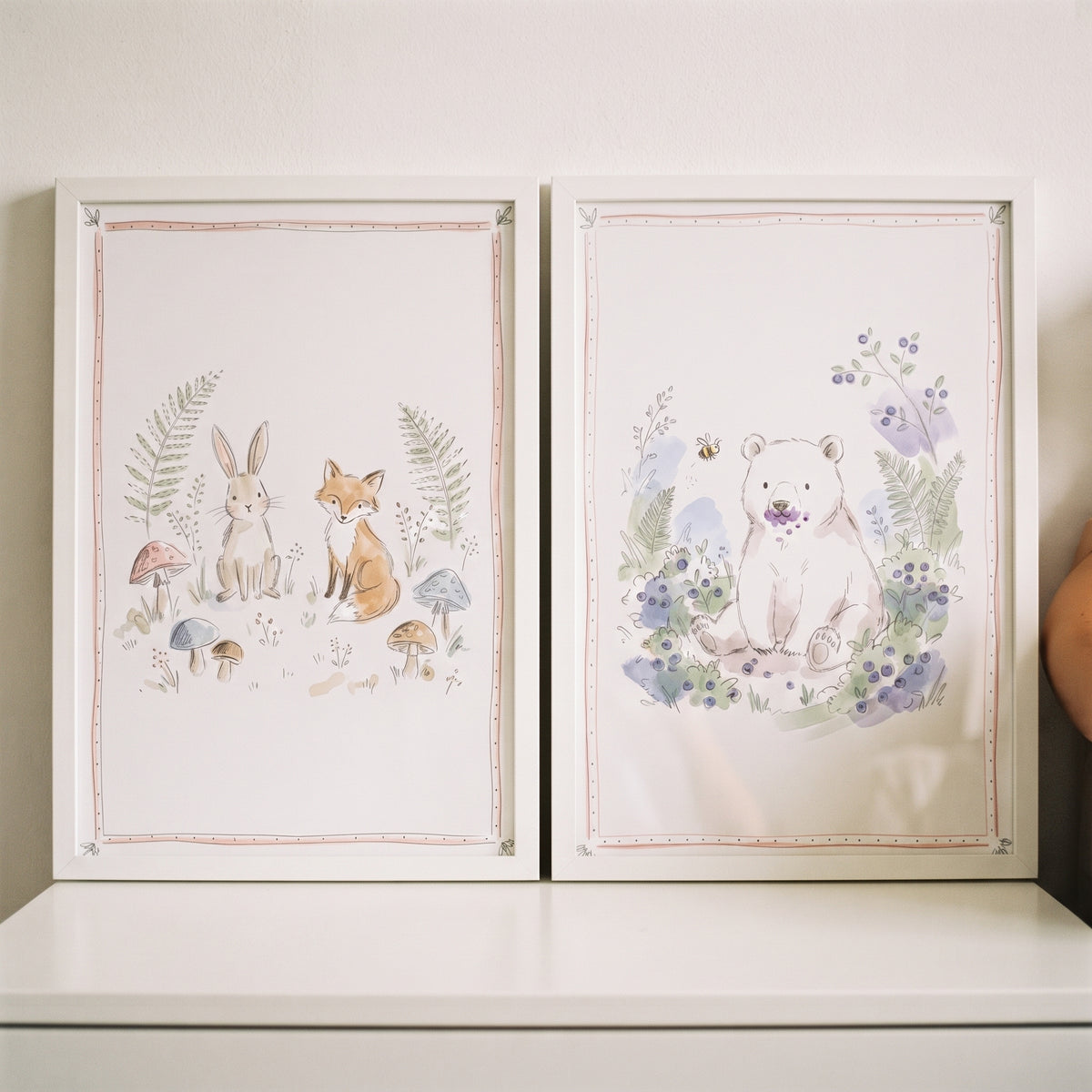 Sweet Watercolor Woodland Animal Wall Art Set of 2 - Sweet Forest Sketches