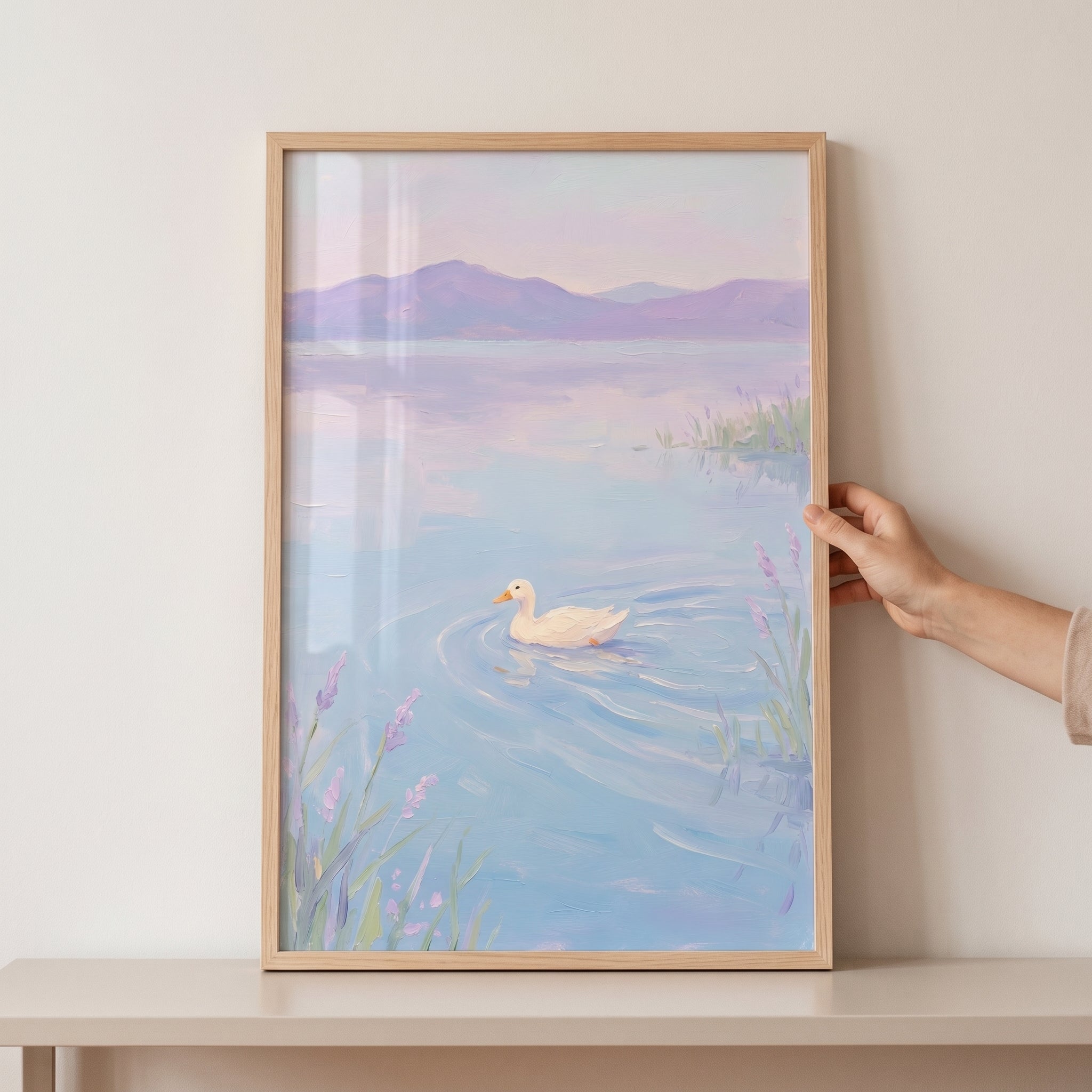 Swimming Lake White Duck Wall Art - Serene Lake Drift