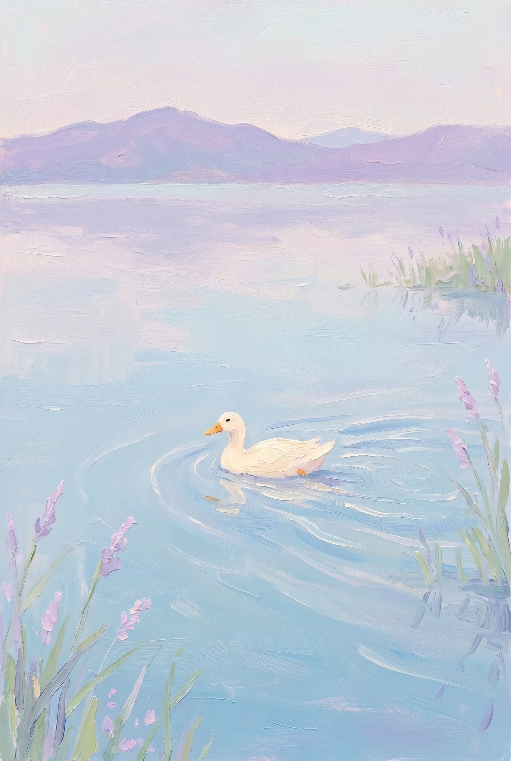 Swimming Lake White Duck Wall Art - Serene Lake Drift