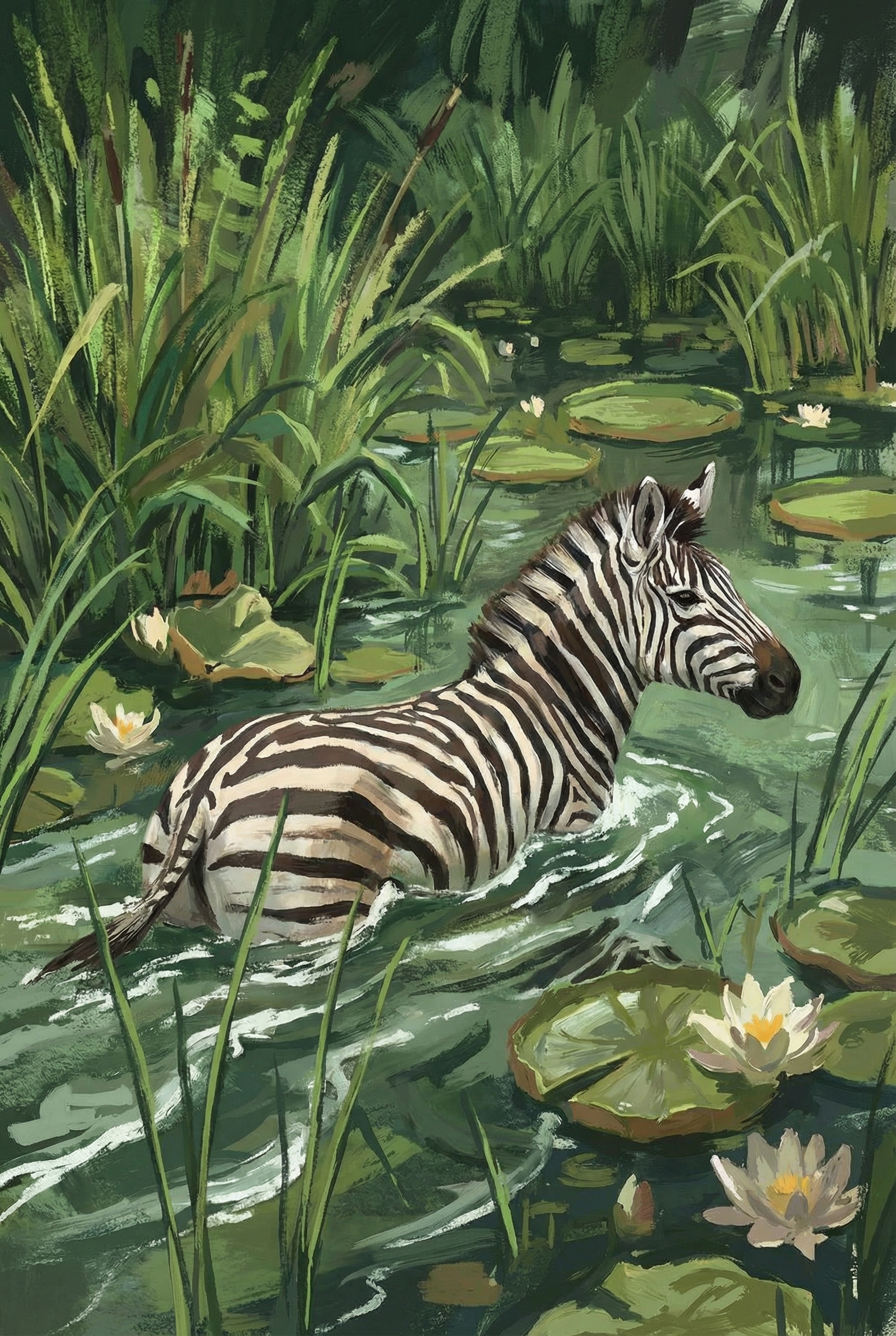 Swimming Lily Pad Zebra Wall Art - Striped Water Wader