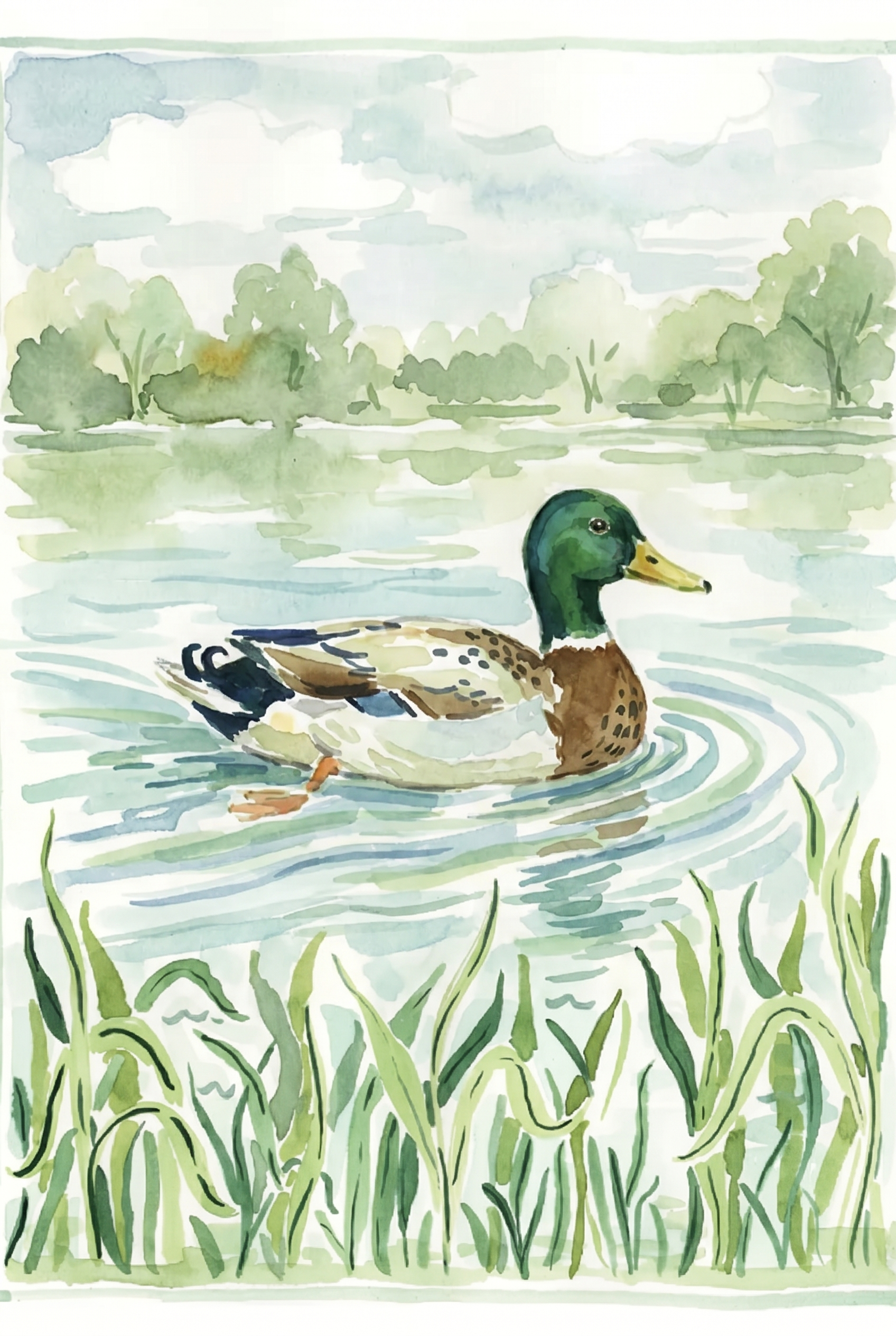 Swimming Mallard Duck Wall Art - Serene Mallard Swim
