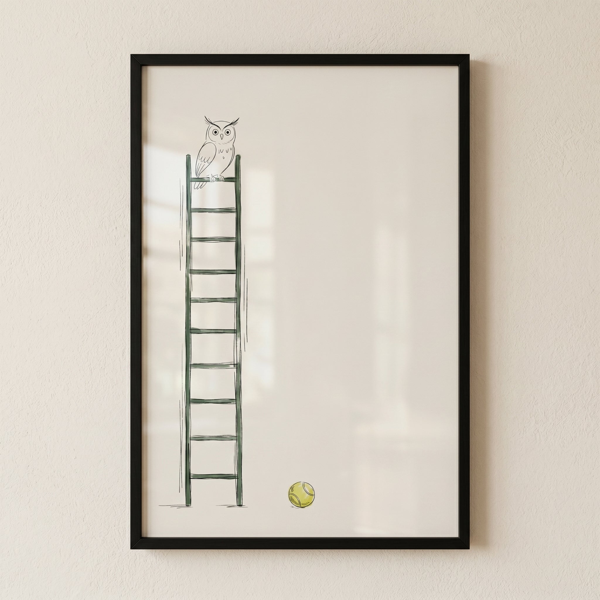 Tall Ladder Sitting Owl Wall Art - Wise Bird Watch