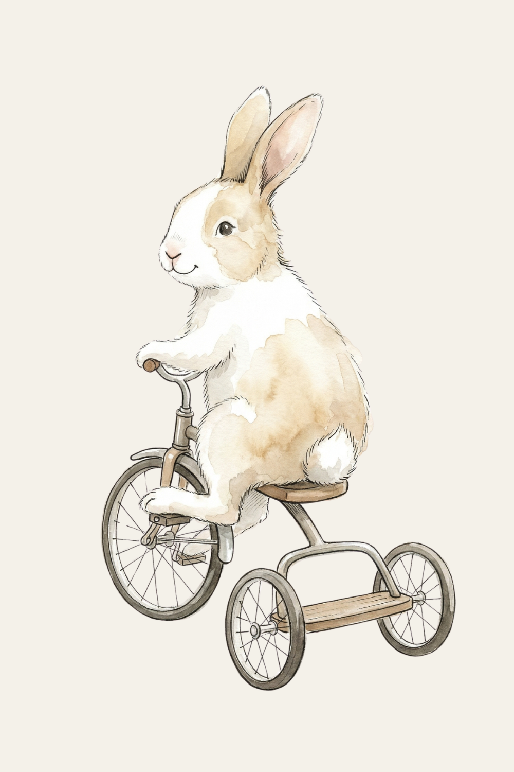 Tan White Riding Bunny Wall Art - Bunny On Wheels