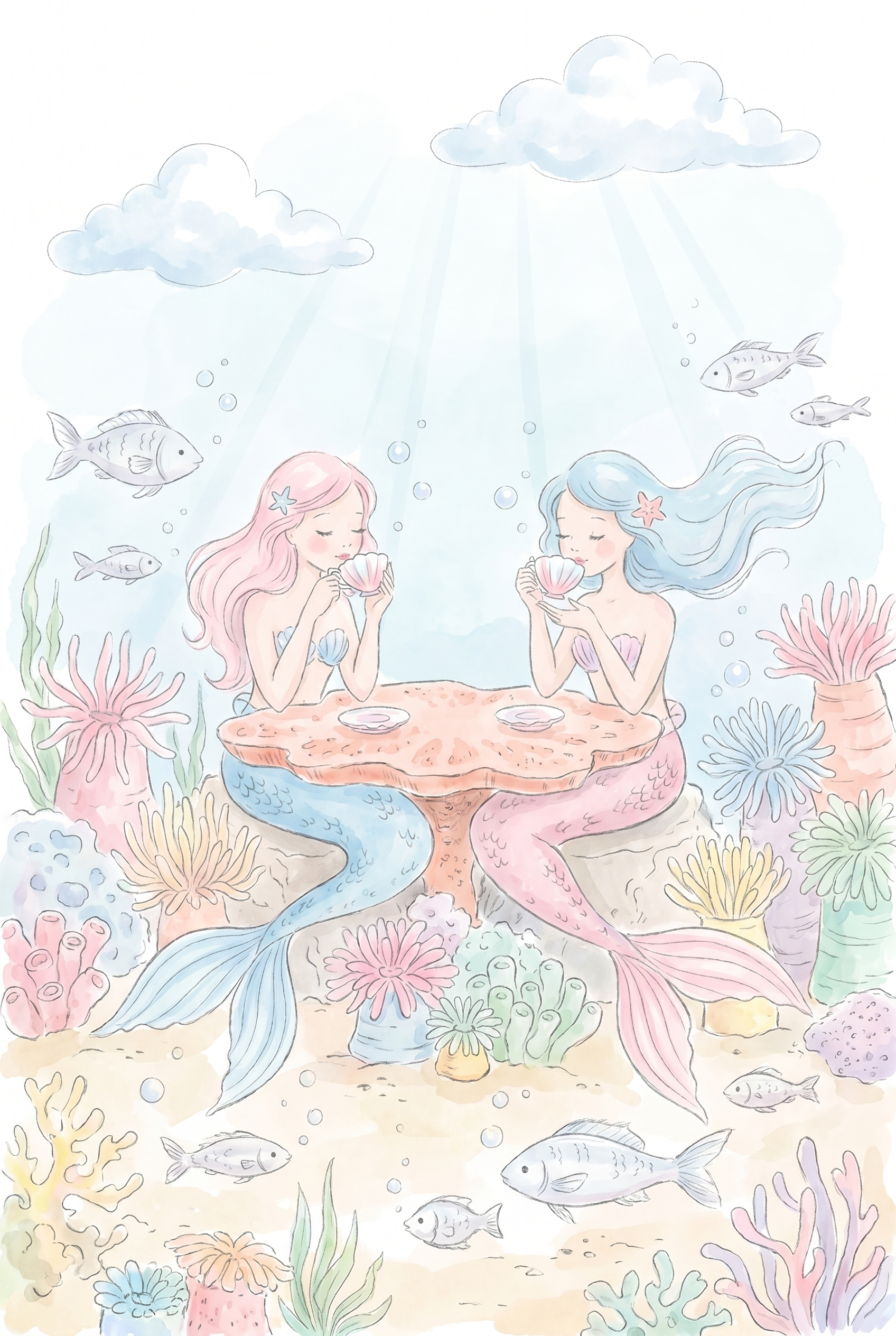 Tea Party Mermaids Wall Art - Mermaid Tea Party