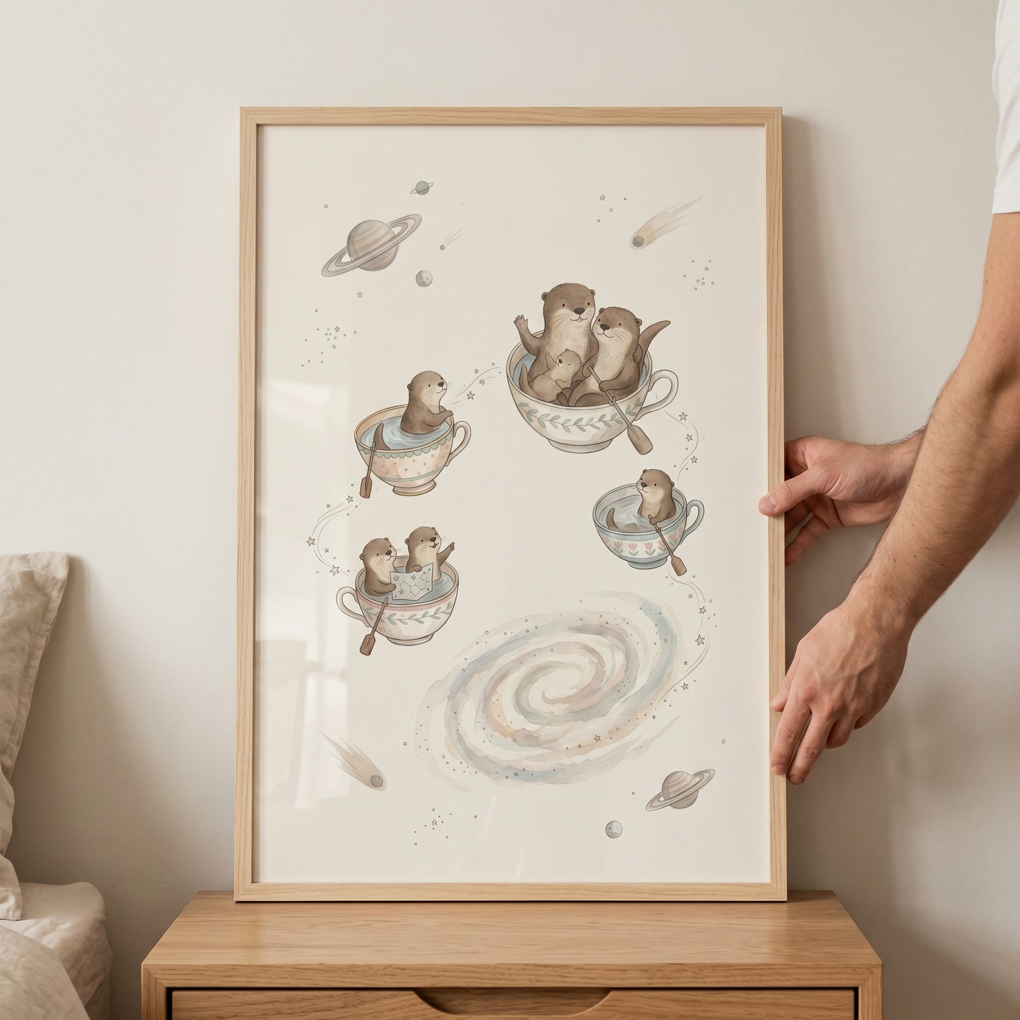Teacup Sailing Space Otter Wall Art - Cosmic Tea Voyage