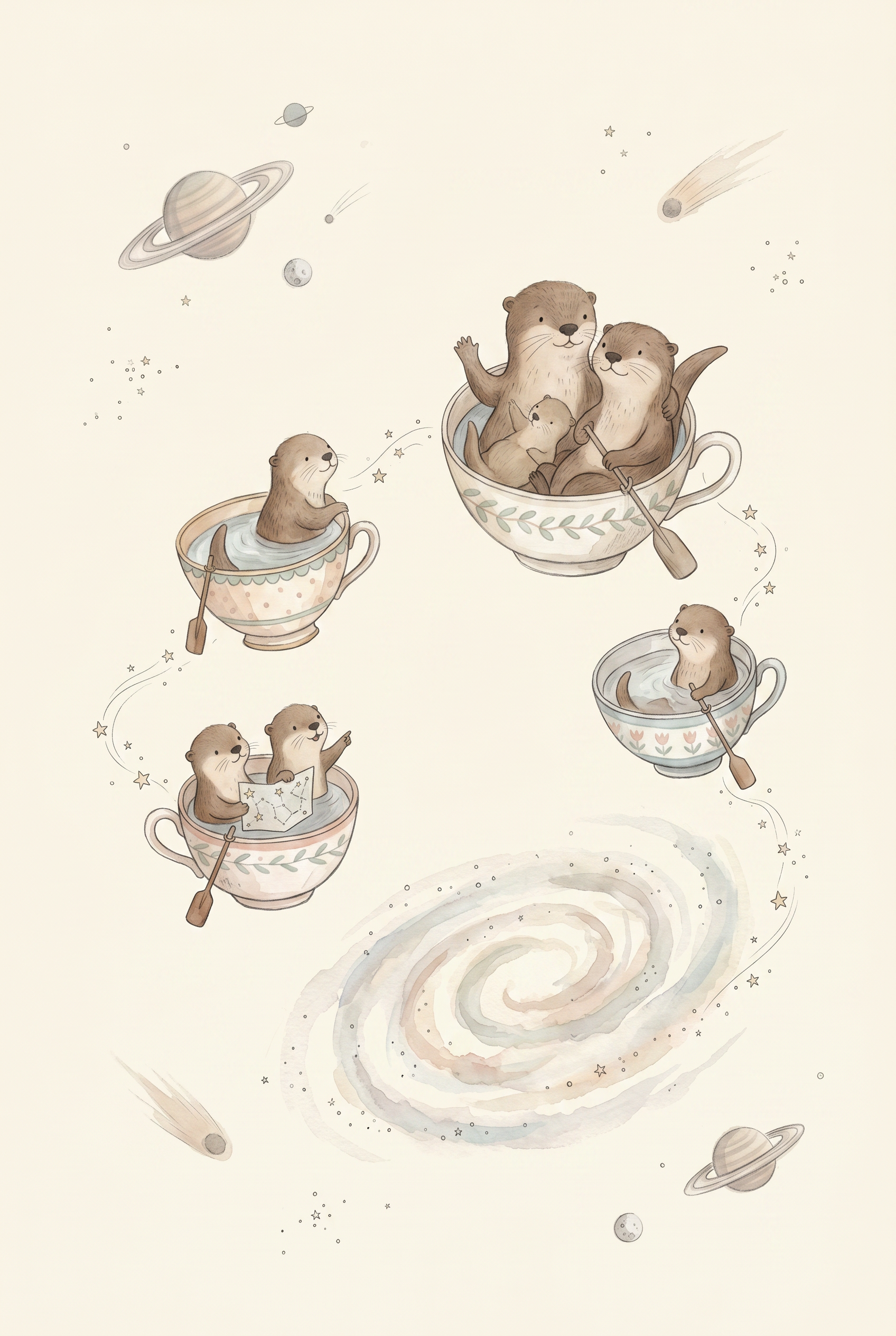 Teacup Sailing Space Otter Wall Art - Cosmic Tea Voyage