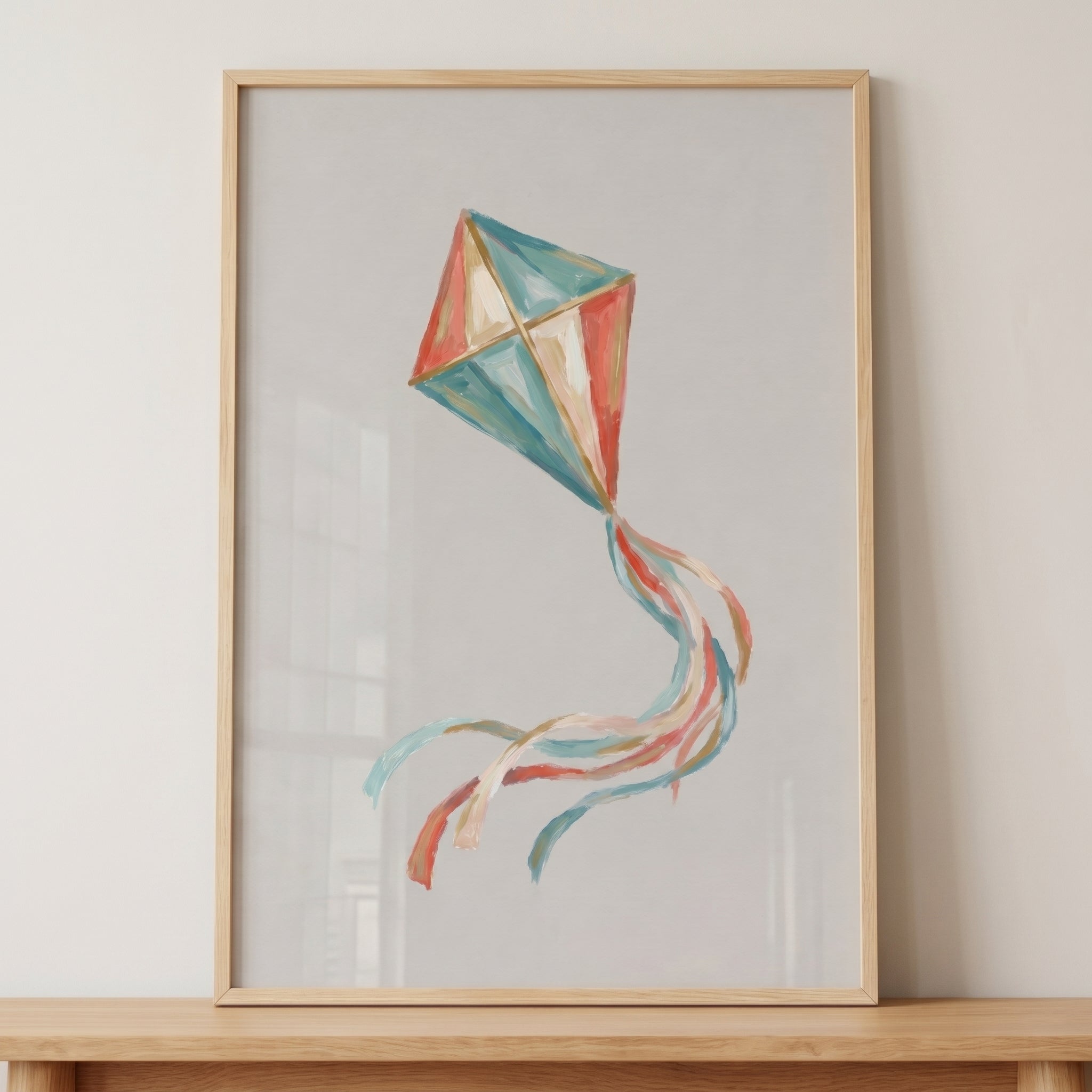 Teal Coral Flying Kite Wall Art - Skyward Drifter