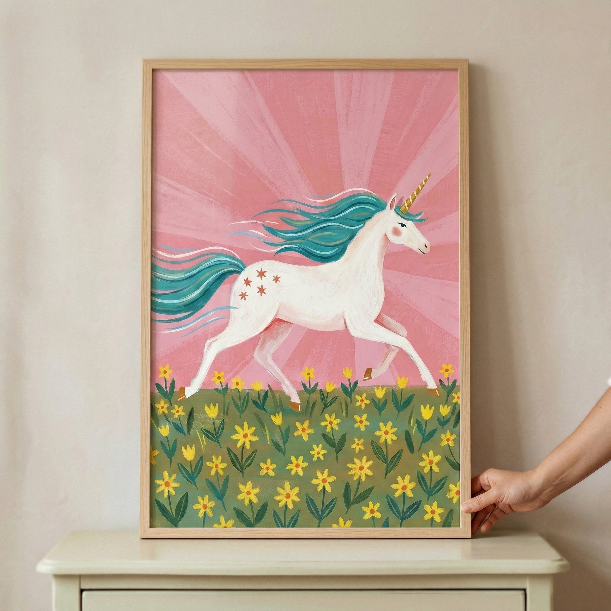 Teal Mane Running Unicorn Wall Art - Radiant Unicorn Gallop