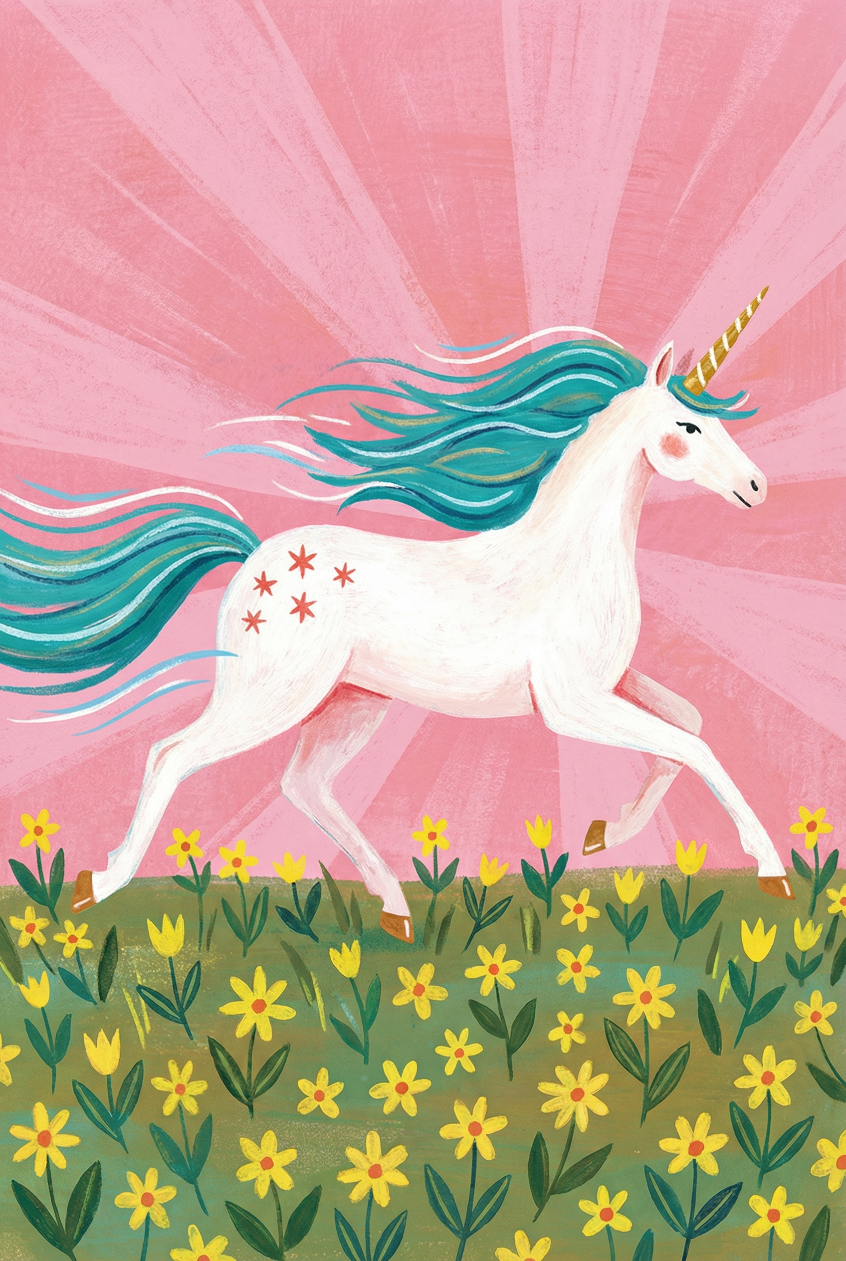 Teal Mane Running Unicorn Wall Art - Radiant Unicorn Gallop