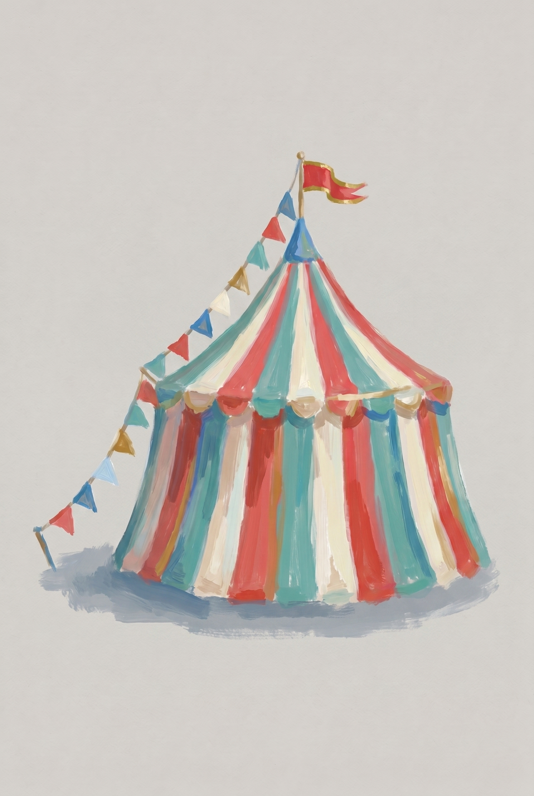 Teal Red Circus Tent Wall Art - Striped Big Top