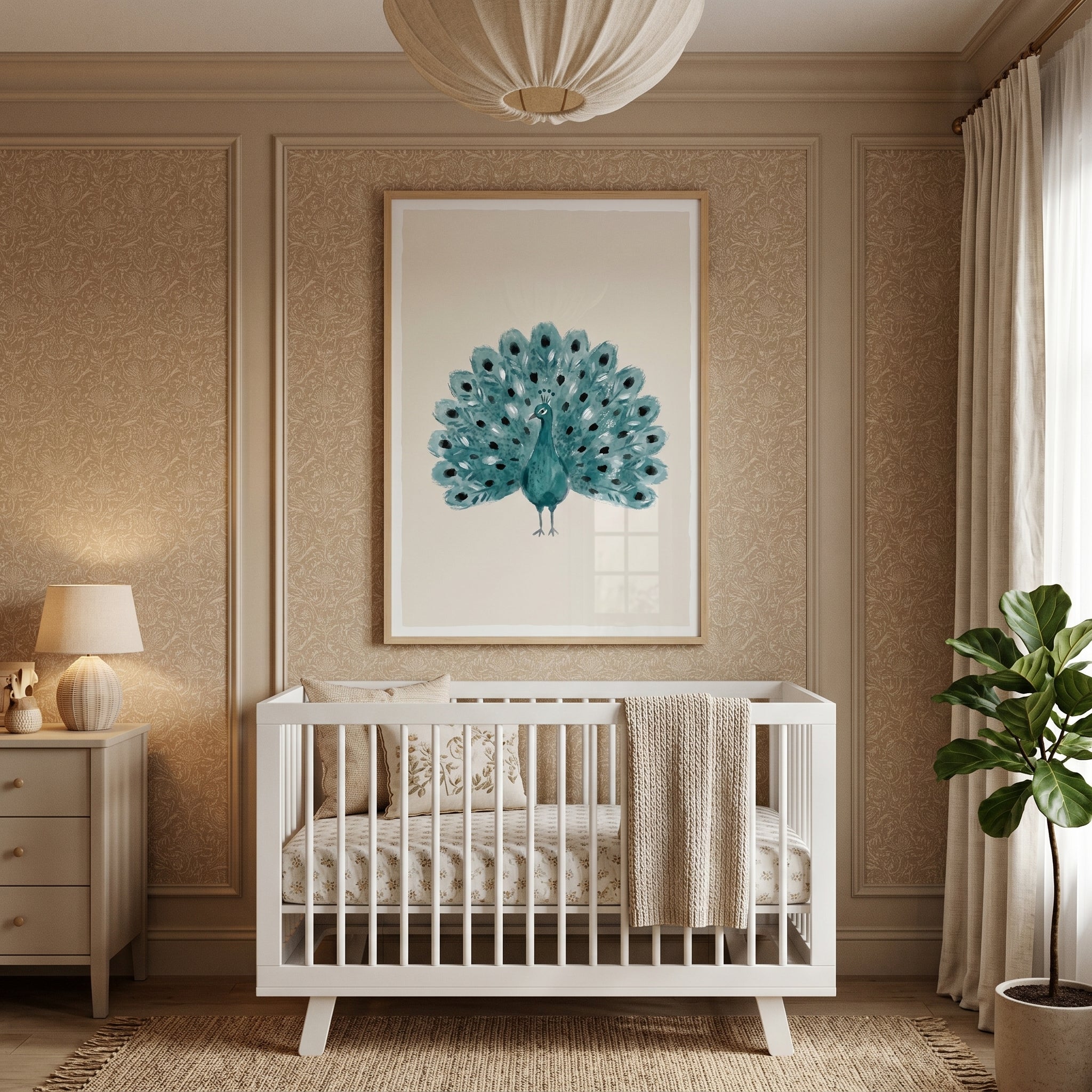 Teal Watercolor Peacock Wall Art - Azure Plume Display