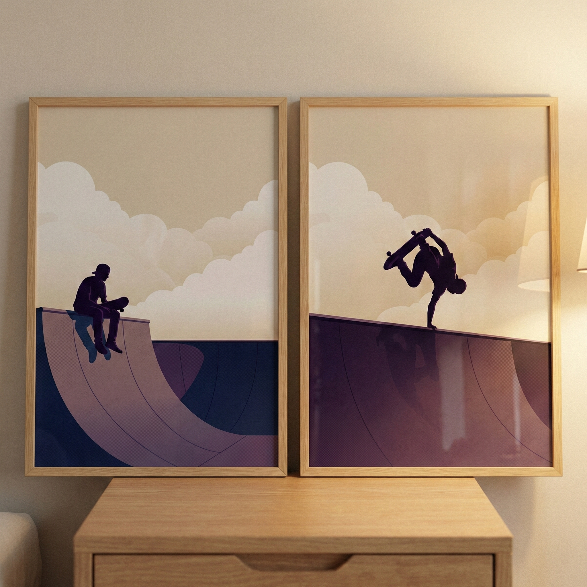 Teen Boy Bedroom Skater Wall Art Set of 2 - Skate Peak Flow