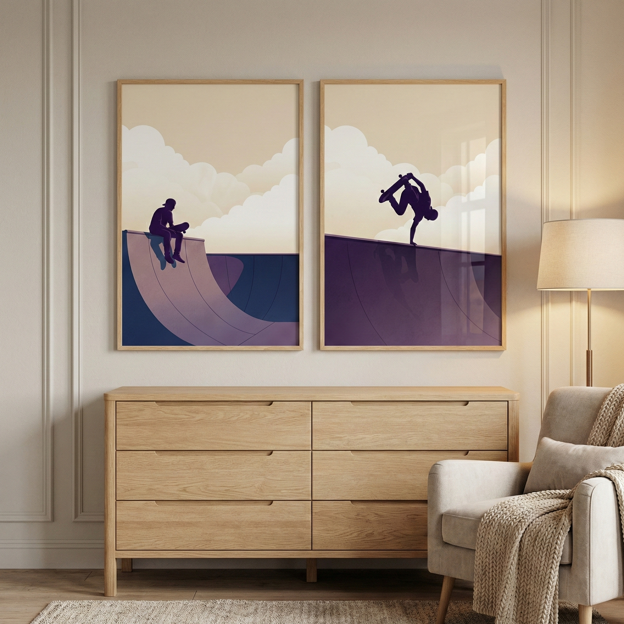 Teen Boy Bedroom Skater Wall Art Set of 2 - Skate Peak Flow