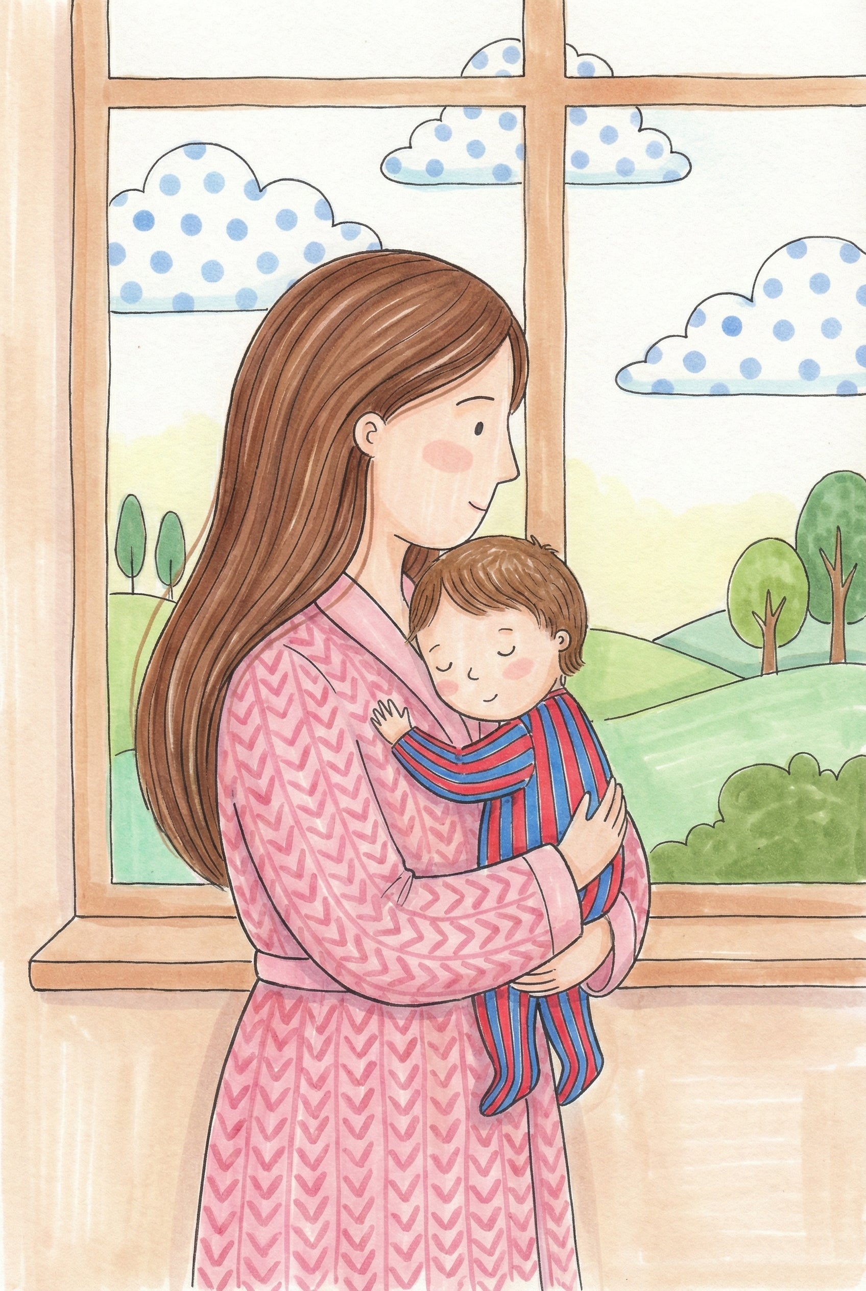 Tender Mother Baby Wall Art - Gentle Morning Hugs
