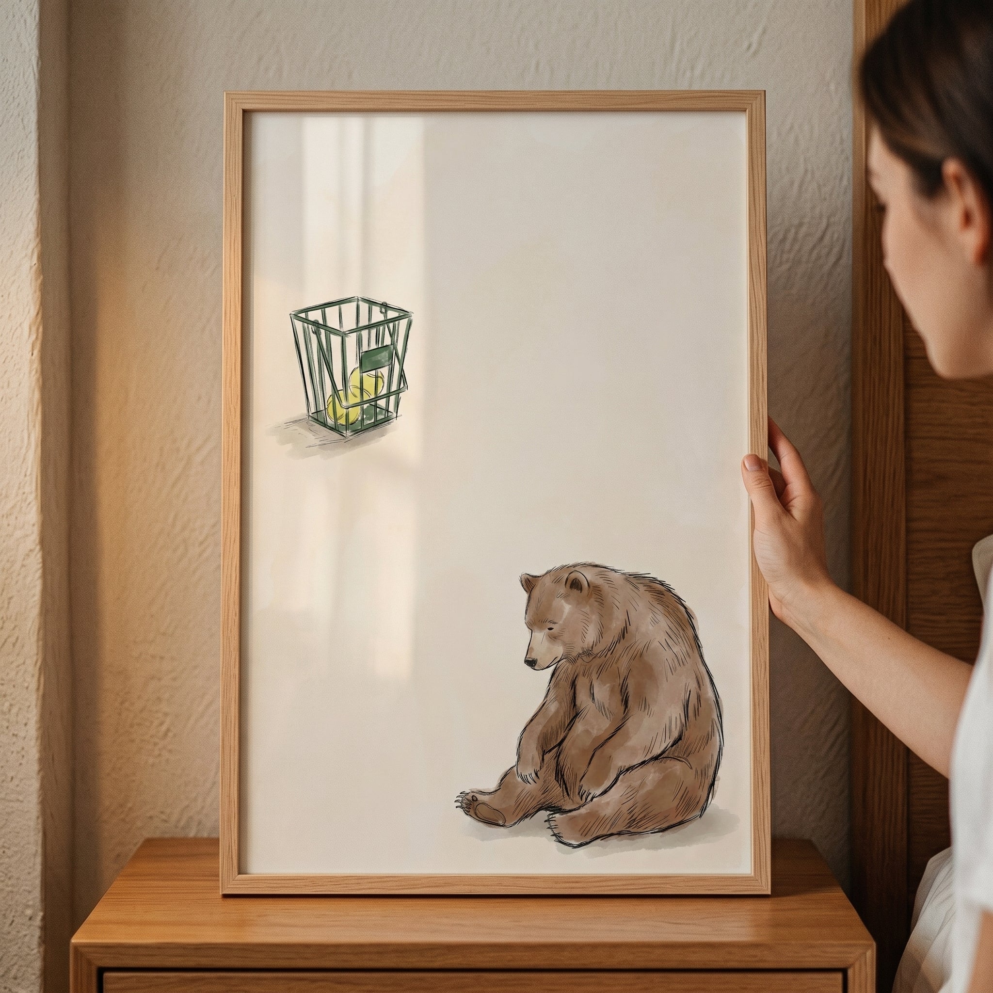 Tennis Ball Basket Bear Wall Art - Tennis Ball Blues