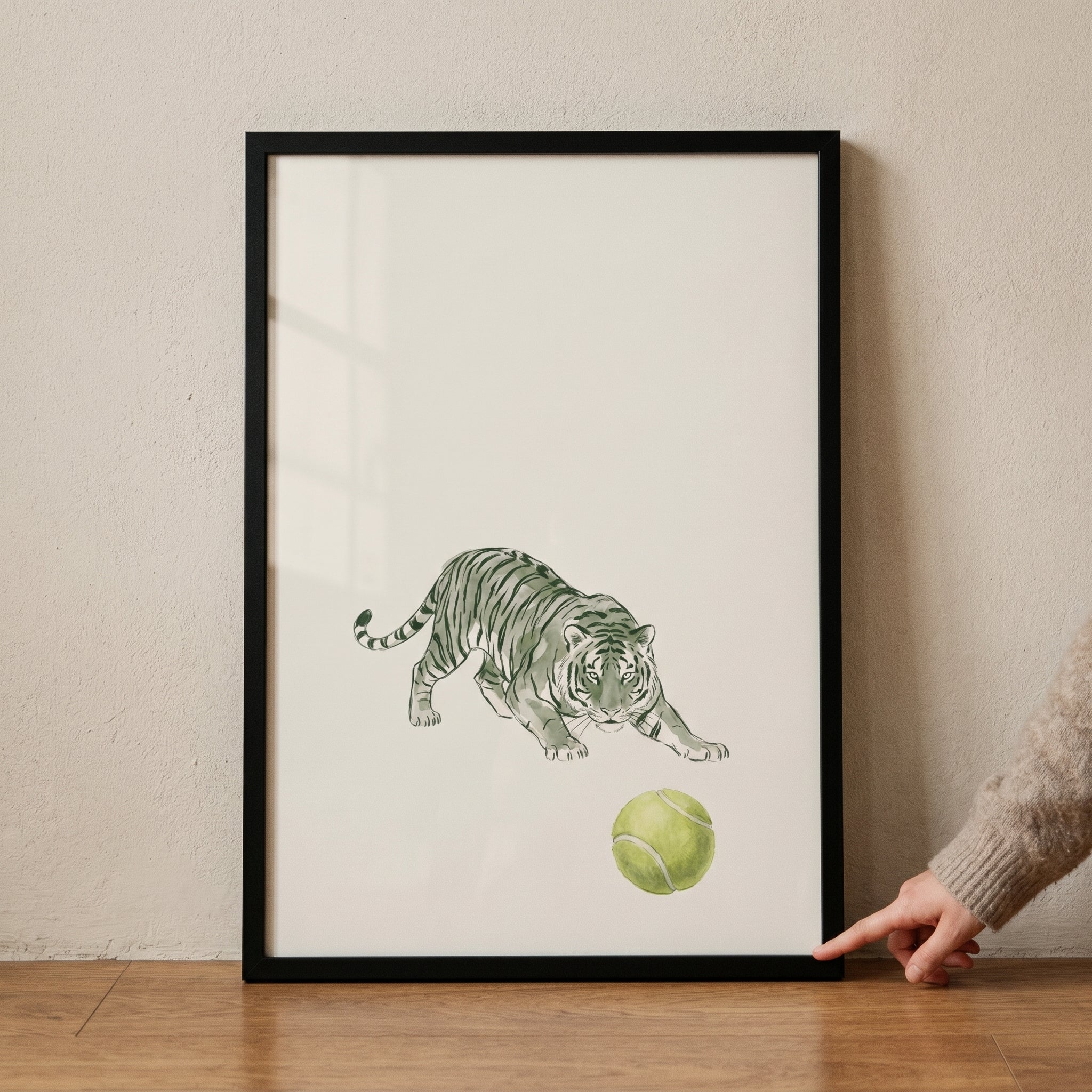 Tennis Ball Crouching Tiger Wall Art - Tiger At Play