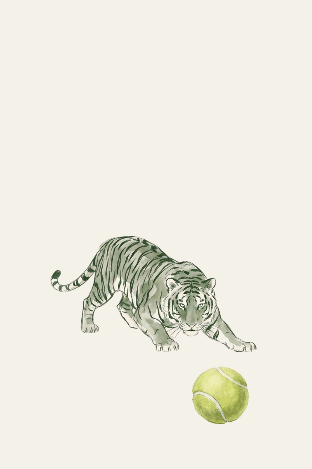 Tennis Ball Crouching Tiger Wall Art - Tiger At Play