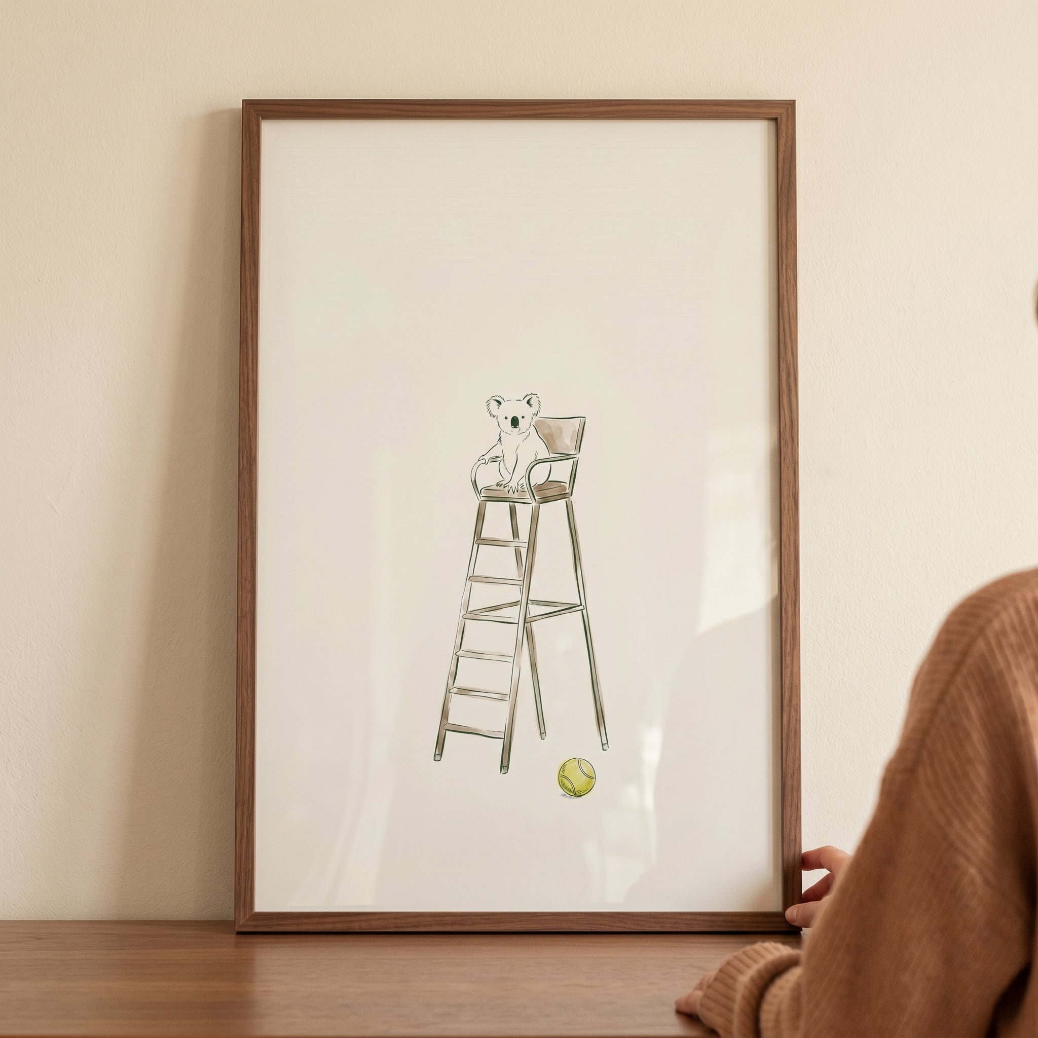 Tennis Ball Illustration Koala Wall Art - Tennis Koala Umpire
