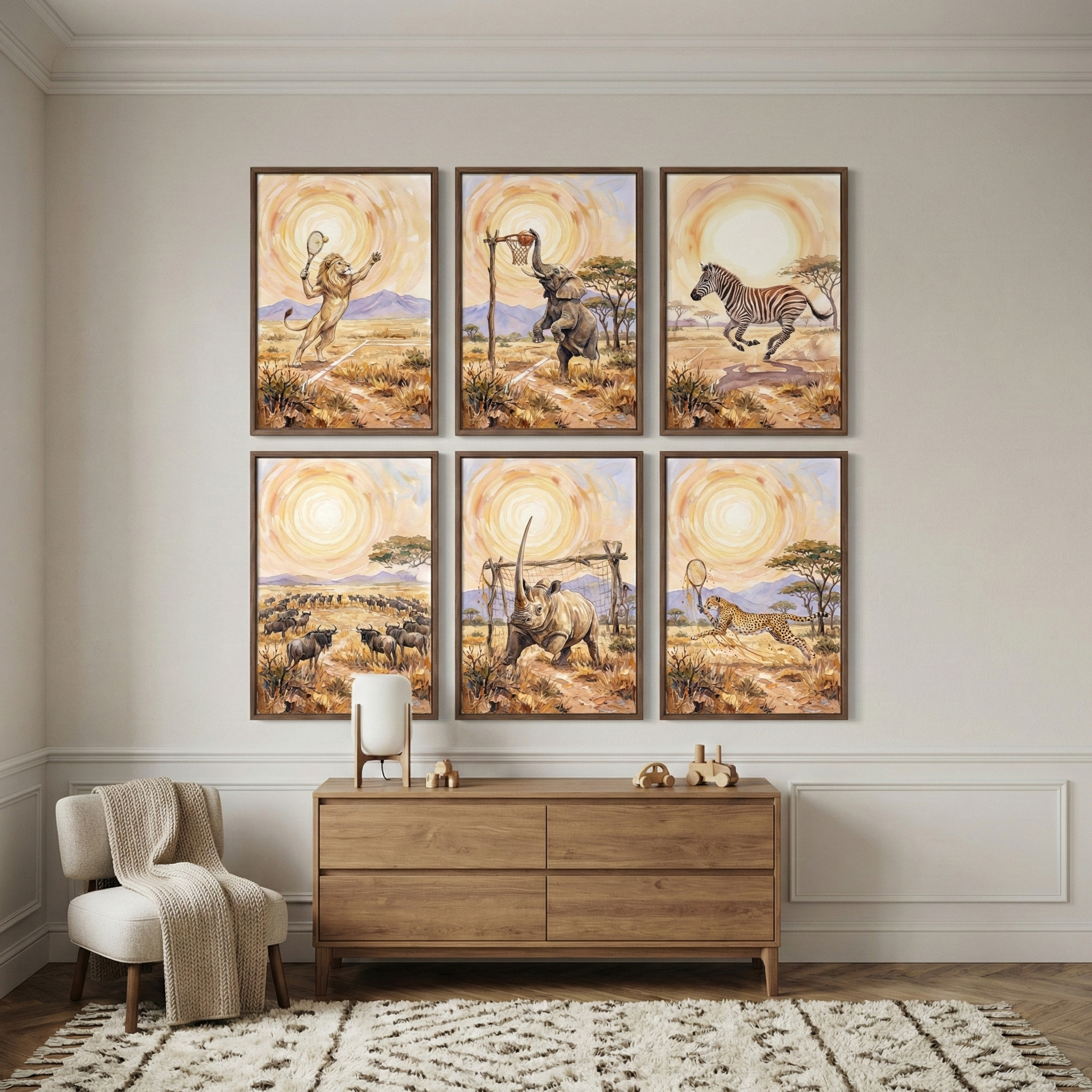 Safari Animals Wall Art Set of 6 - Savanna Sports Club