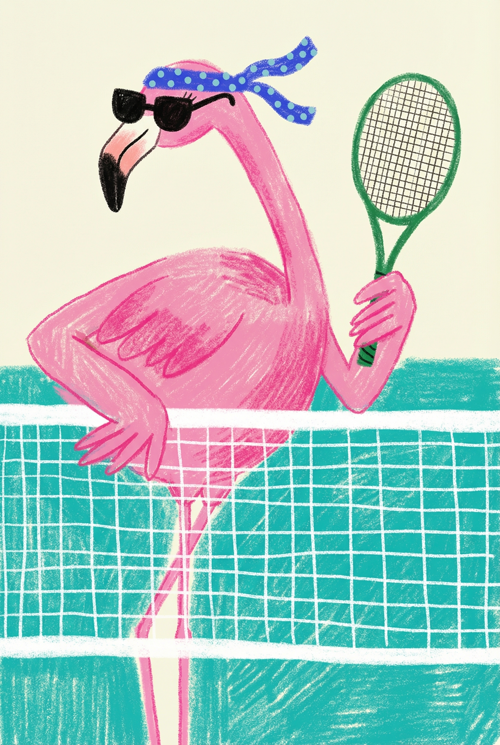 Tennis Playing Pink Flamingo Wall Art - Flamingo Match Point