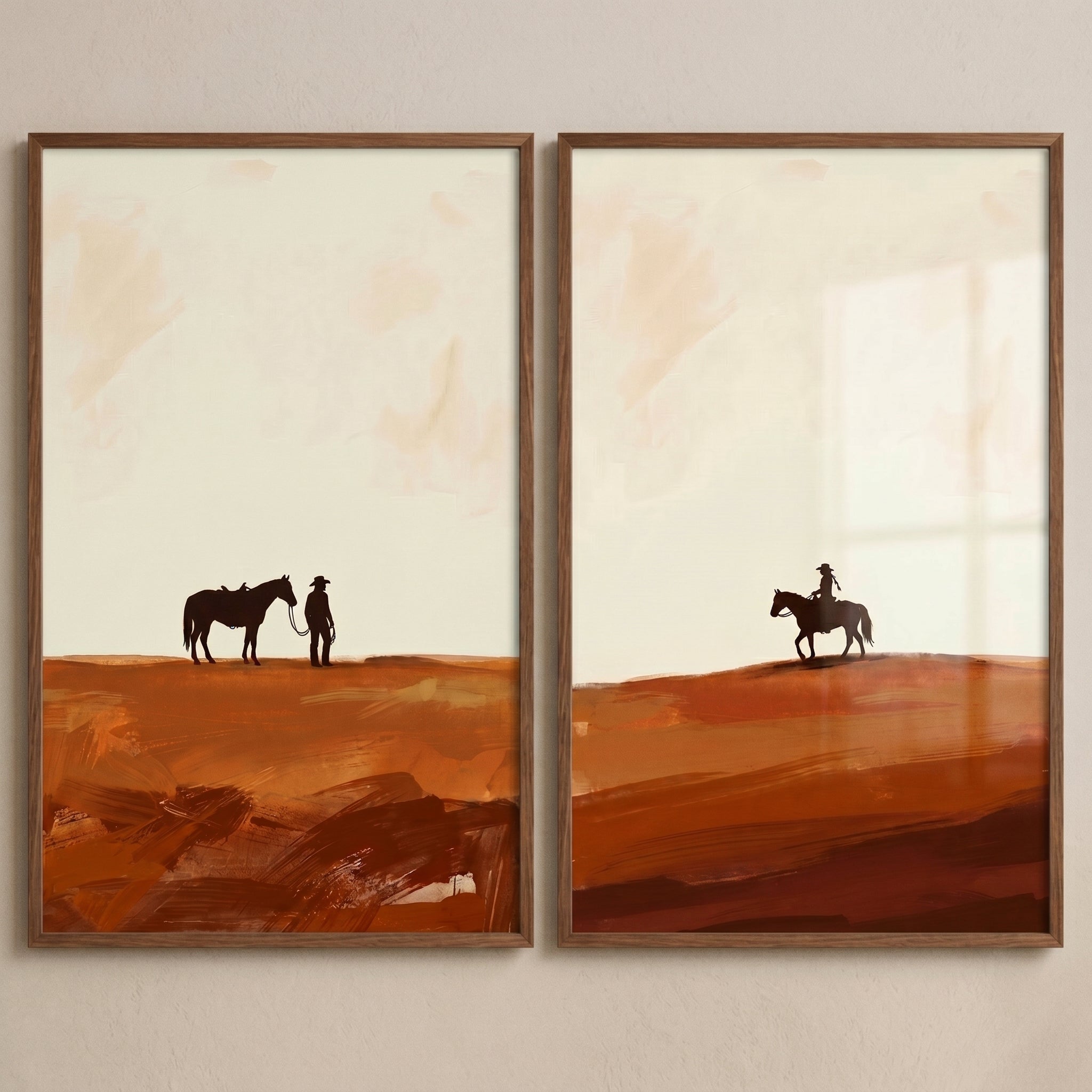 Terracotta Desert Landscape Horse Wall Art Set of 2 - Western Desert Duo
