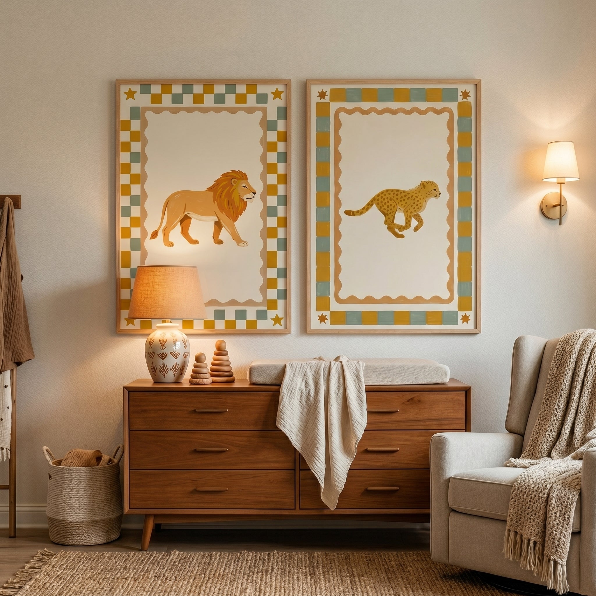 Terracotta Star Safari Animal Wall Art Set of 2 - Golden Wild Cats