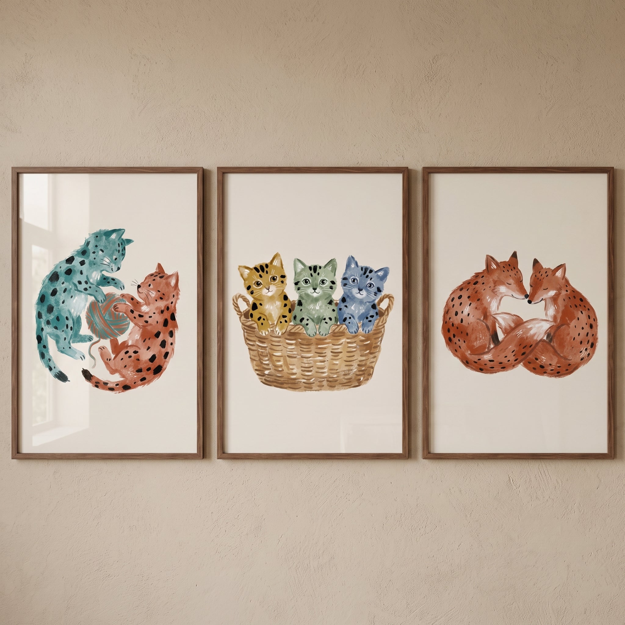 Terracotta Teal Spotted Animal Wall Art Set of 3 - Playful Little Paws
