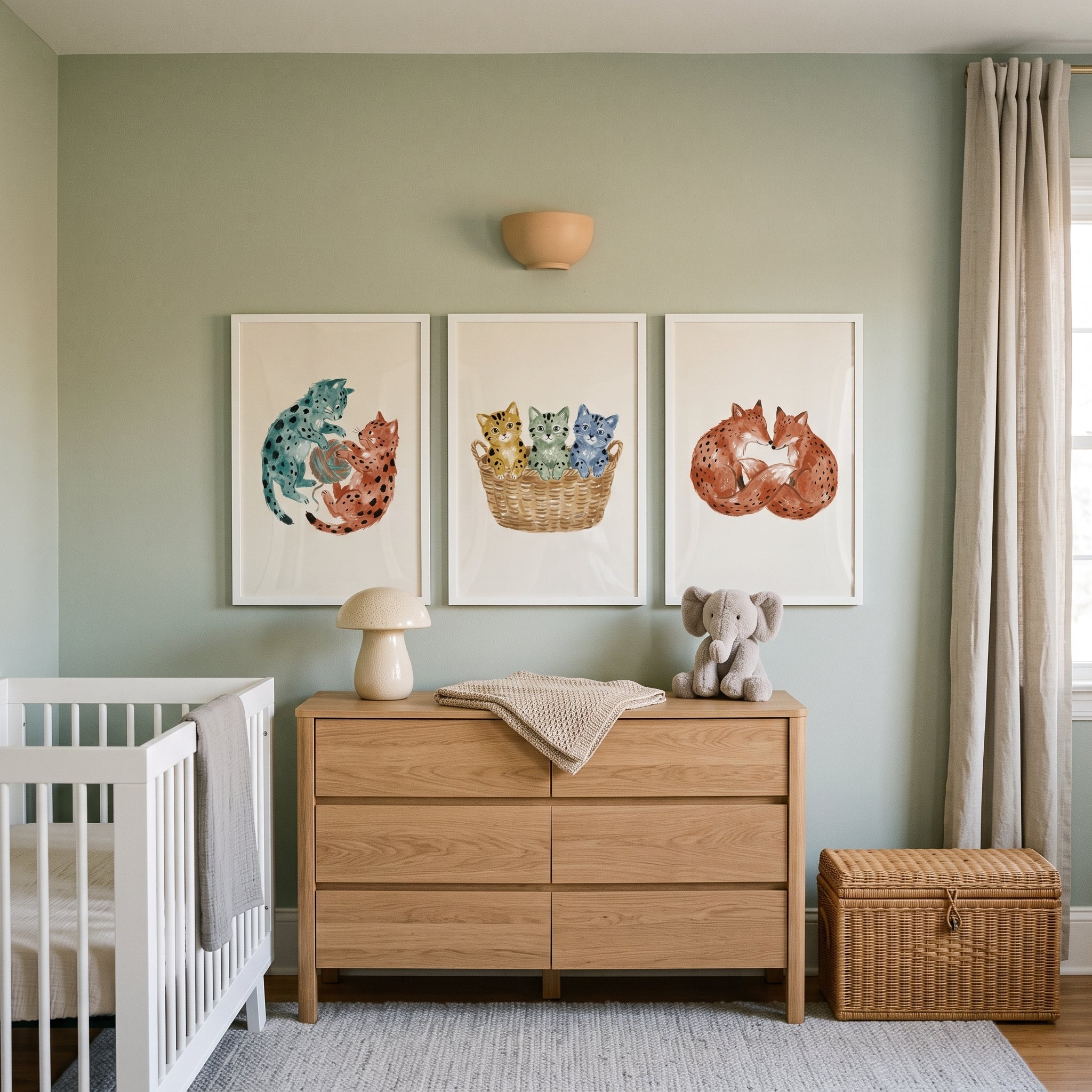 Terracotta Teal Spotted Animal Wall Art Set of 3 - Playful Little Paws