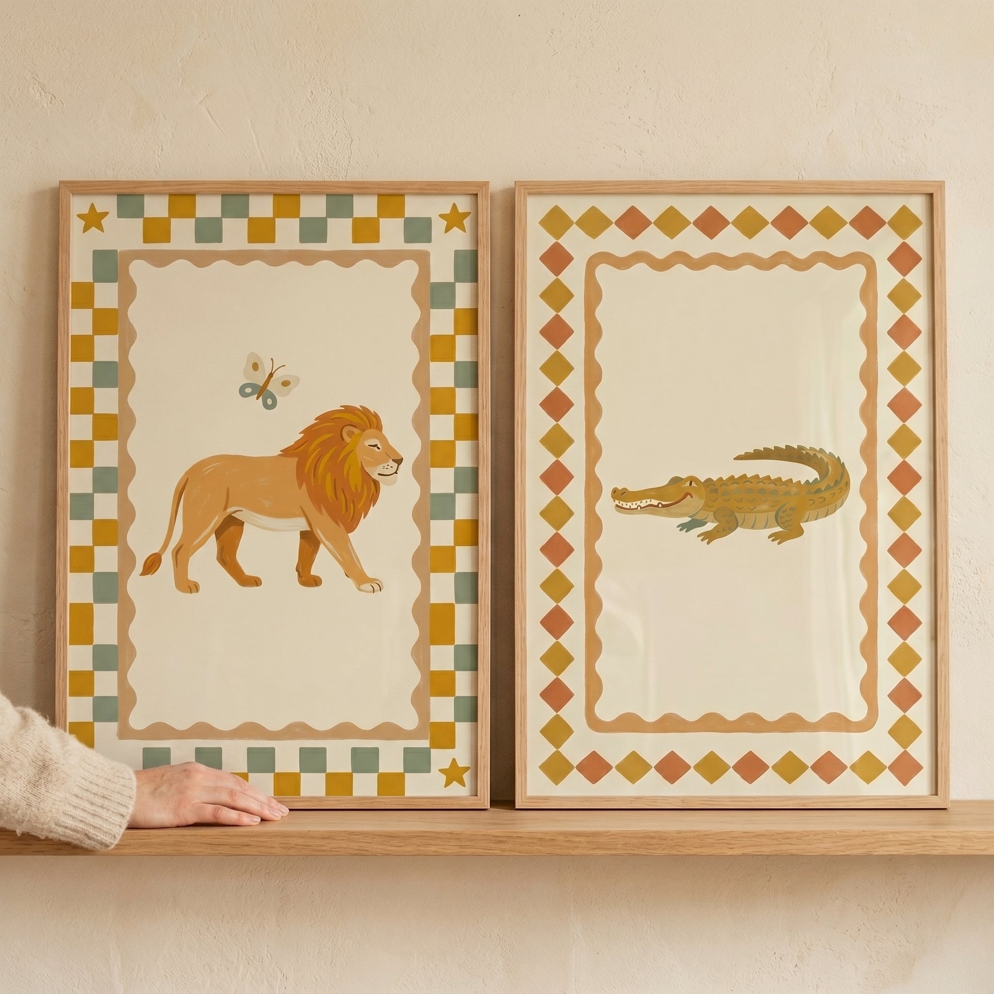 Terracotta Tone Safari Animal Wall Art Set of 2 - Wild Animal Friends