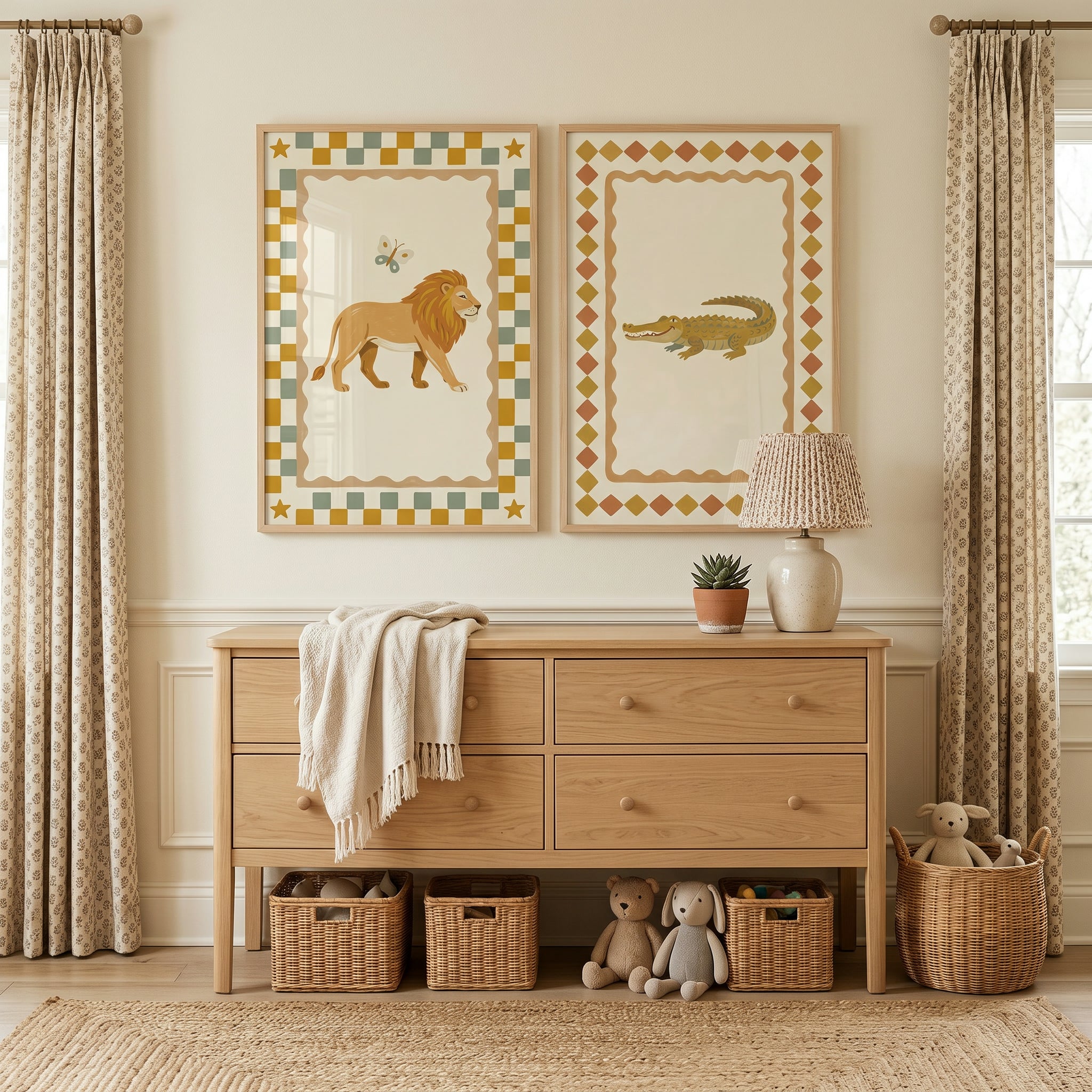 Terracotta Tone Safari Animal Wall Art Set of 2 - Wild Animal Friends