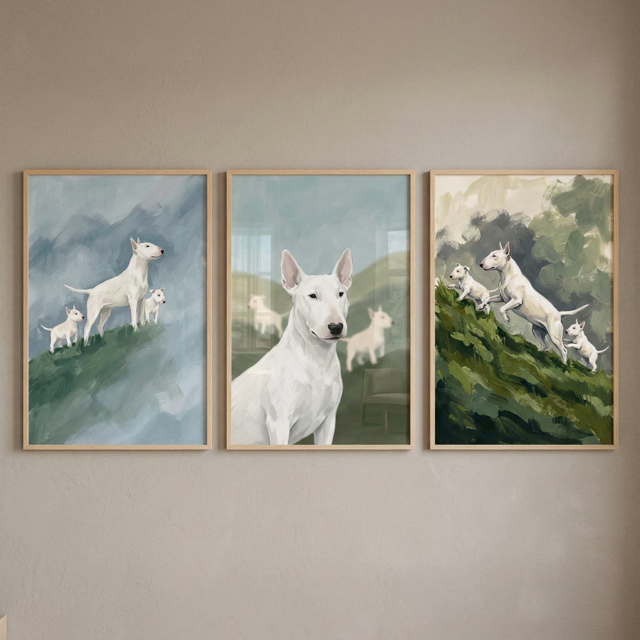 Bull Terrier Family Wall Art Set of 3 - White Peak Pups