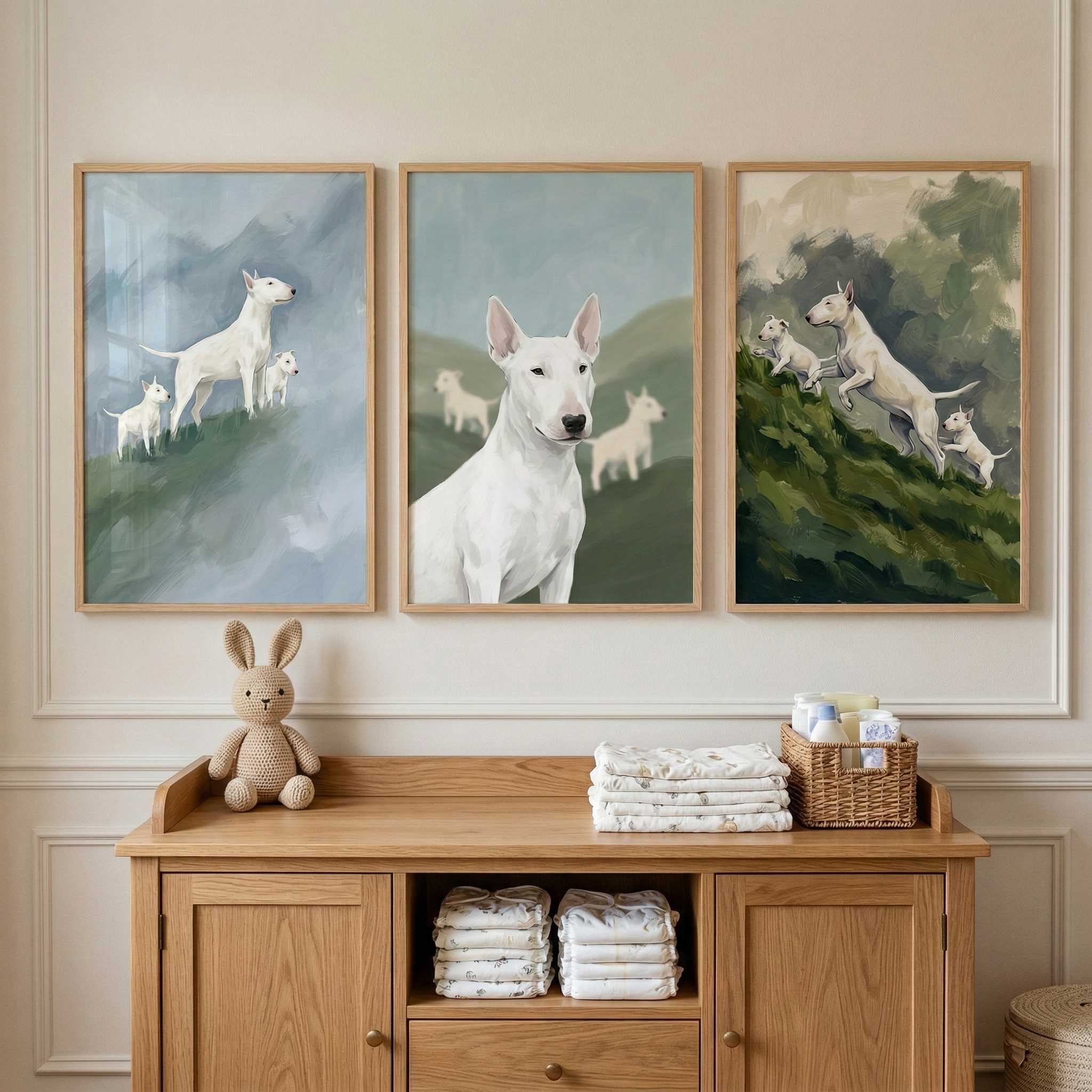 Bull Terrier Family Wall Art Set of 3 - White Peak Pups