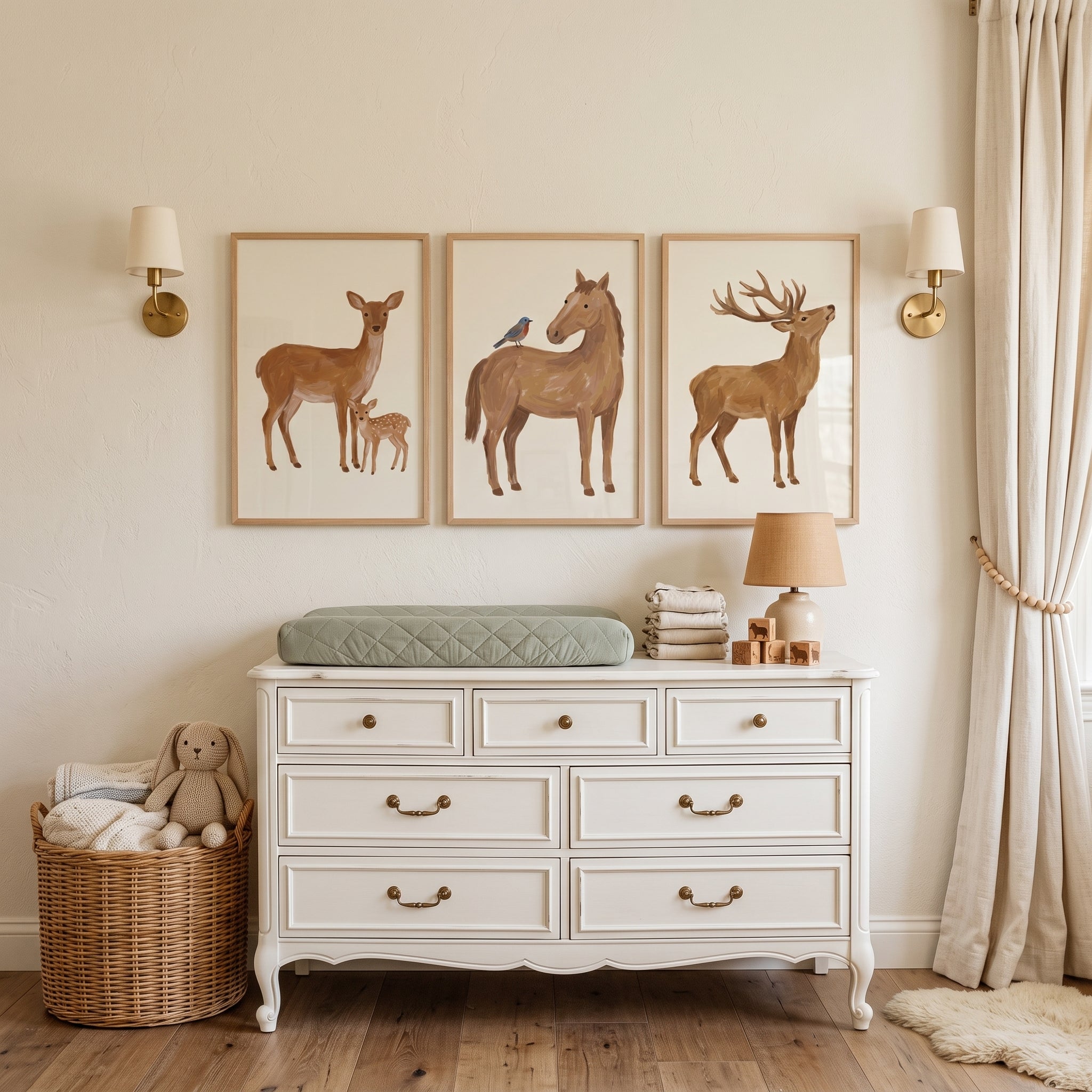 Textural Earth Tone Animals Artwork Set of 3 - Rustic Woodland Trio