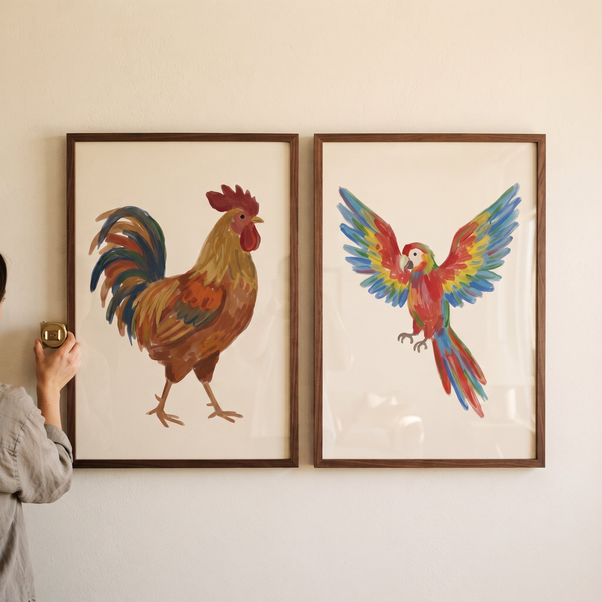 Textured Bird Artwork Set of 2 - Vibrant Bird Duo