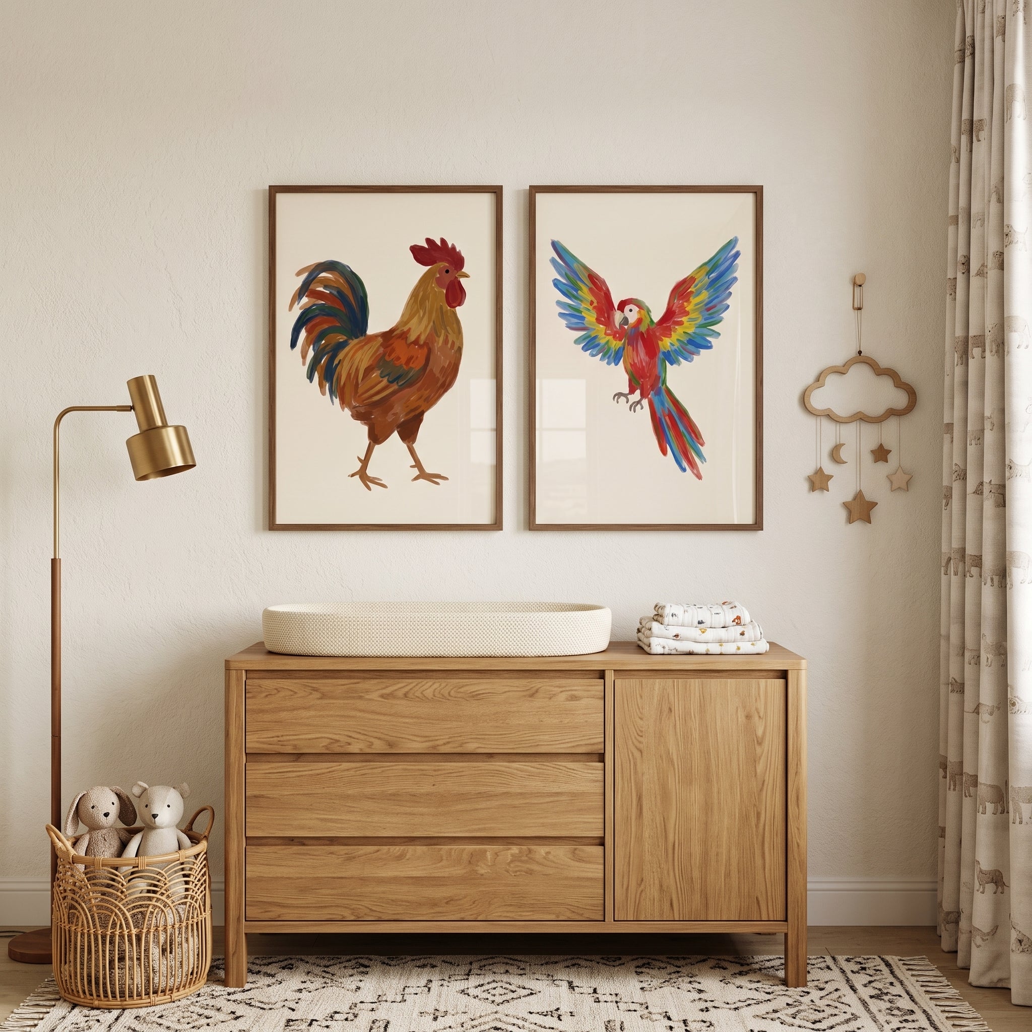 Textured Bird Artwork Set of 2 - Vibrant Bird Duo