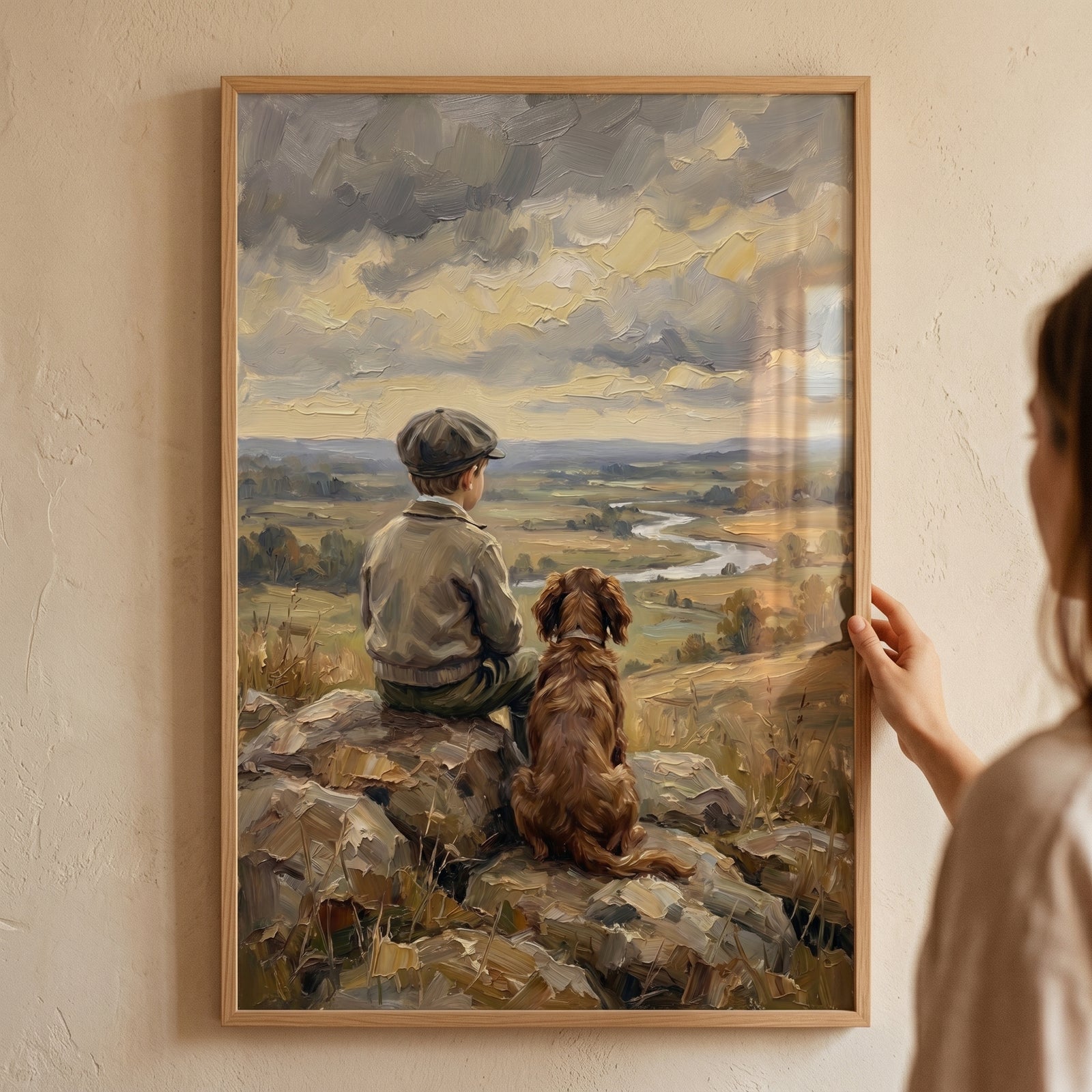 Textured Boy And Dog Wall Art - Loyal Companions