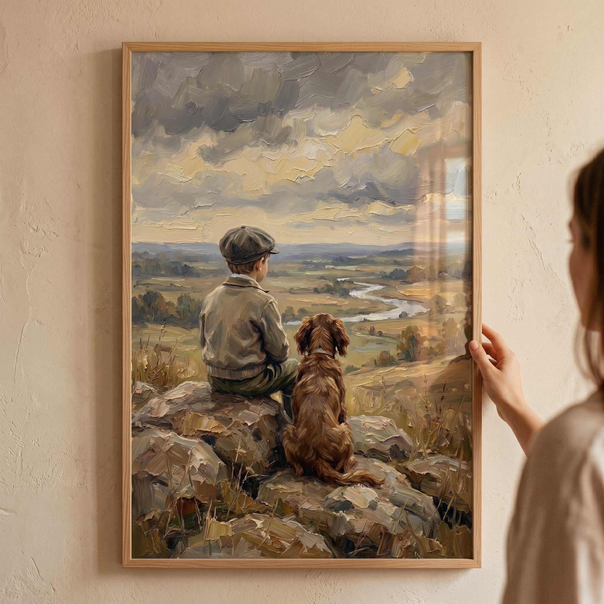 Textured Boy And Dog Wall Art - Loyal Companions