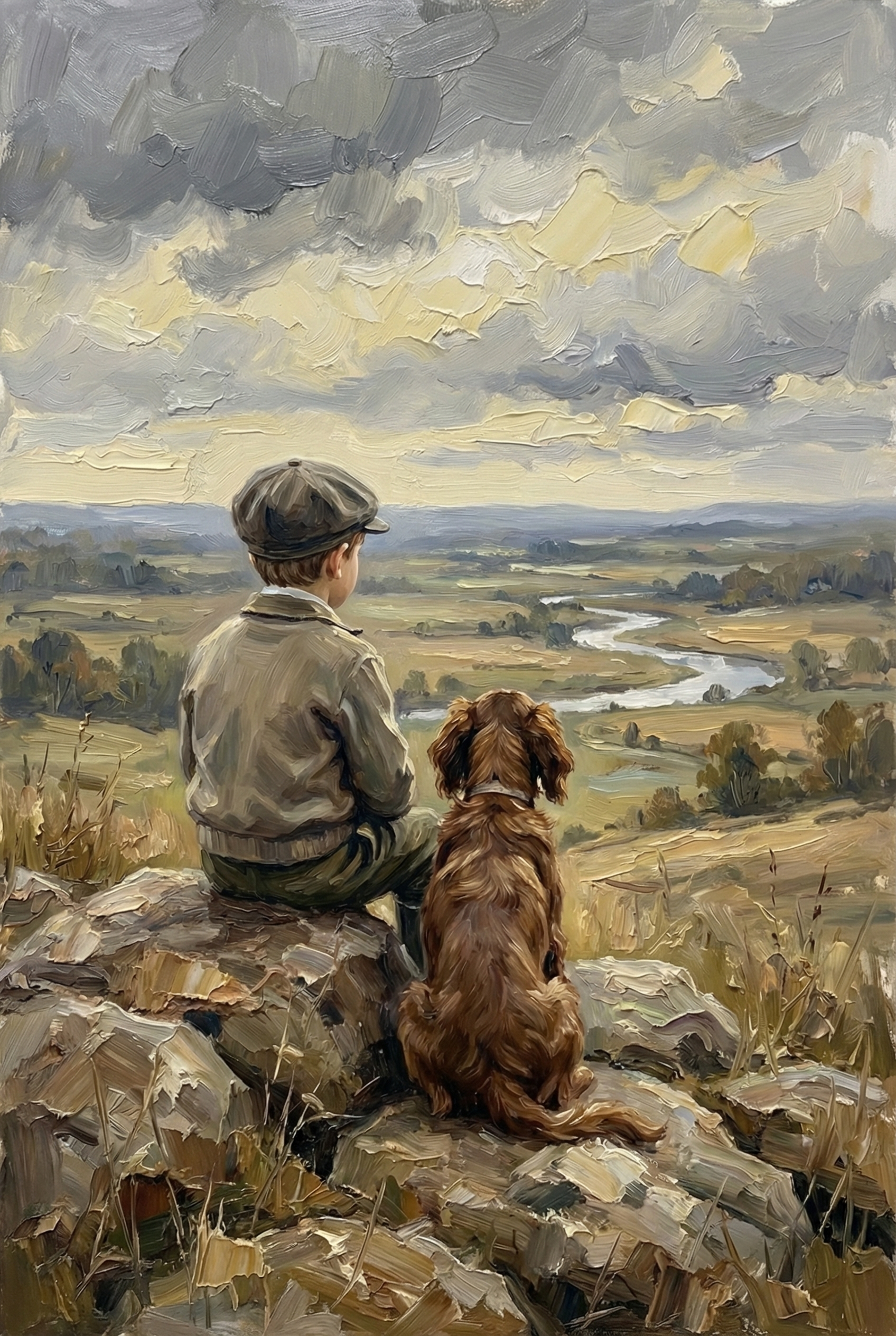 Textured Boy And Dog Wall Art - Loyal Companions